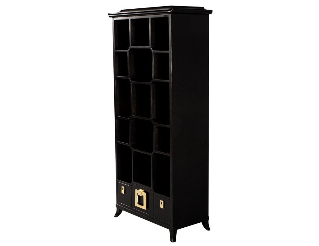 Black Lacquer Bookcase Display Cabinet For Sale 4