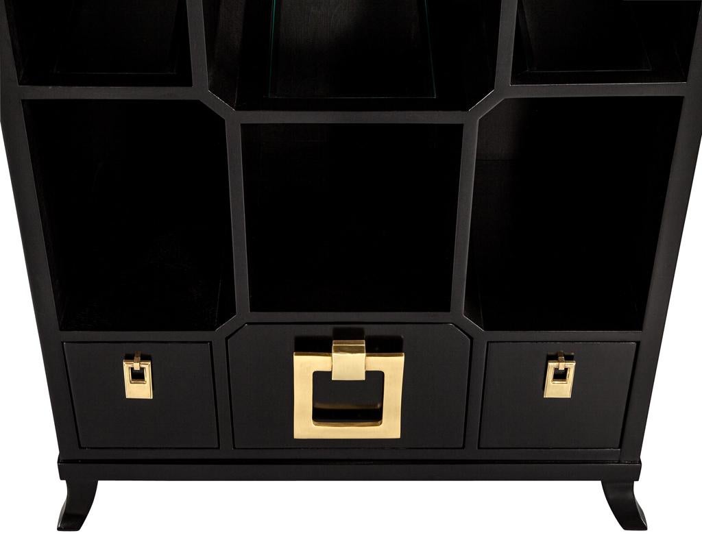 Contemporary Black Lacquer Bookcase Display Cabinet For Sale