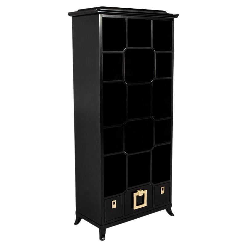 Black Lacquer Bookcase Display Cabinet For Sale