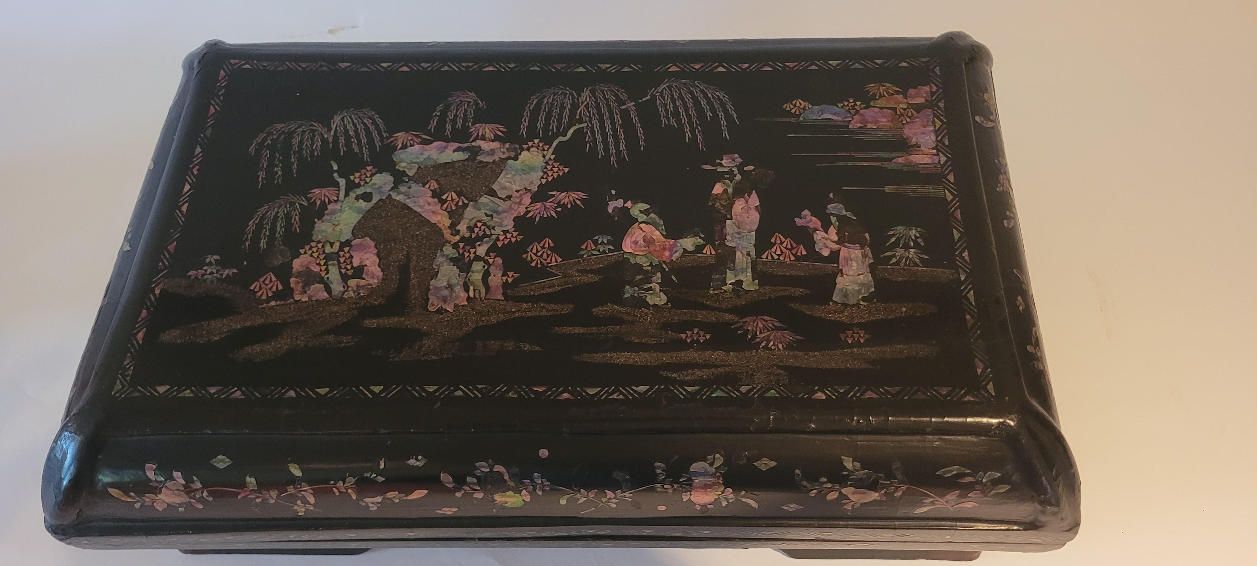 Black Lacquer Box with Mother of Pearl inlay - 18th Century For Sale 3
