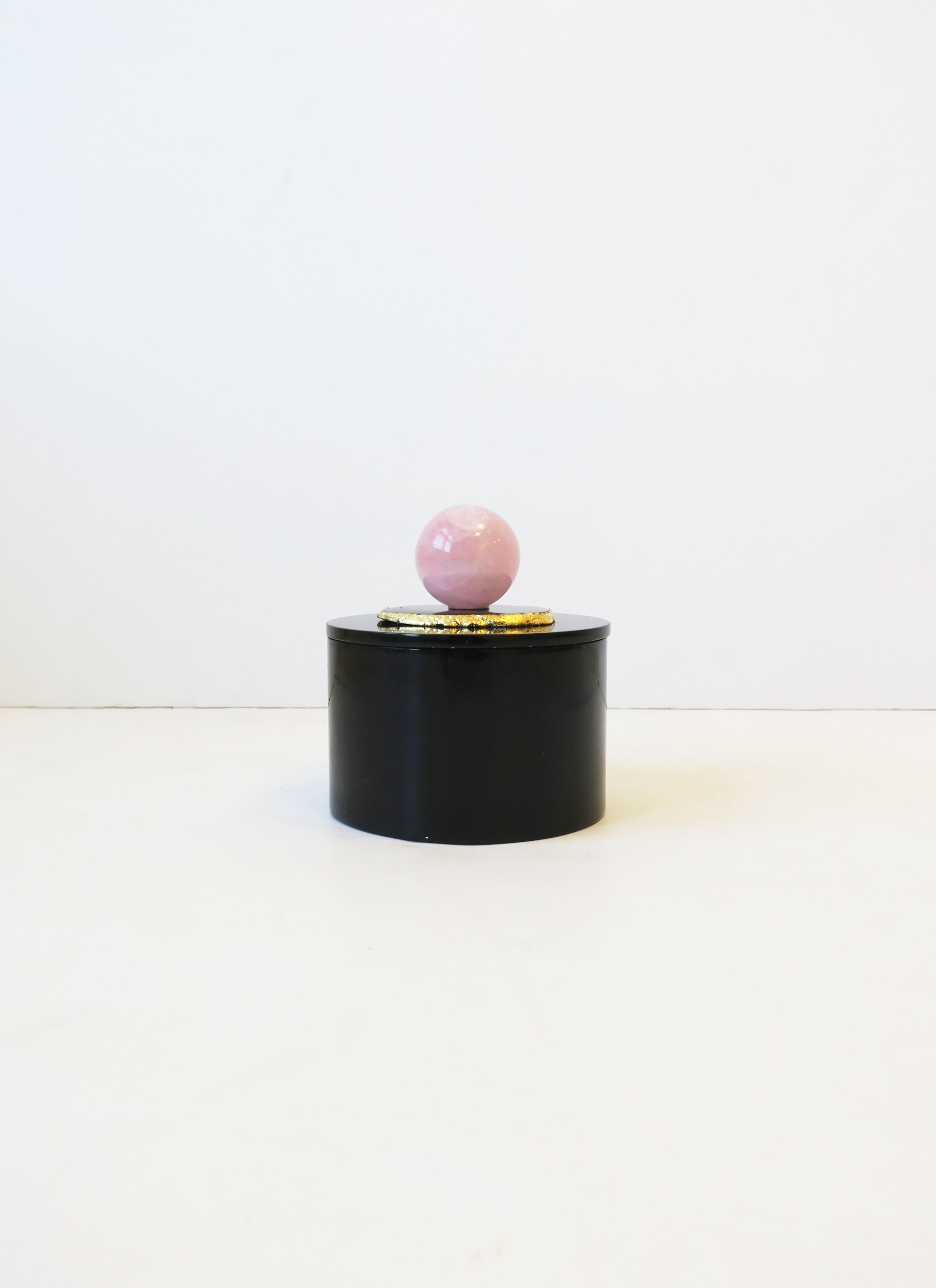 Gilt Black Lacquer Box with Rose Quartz