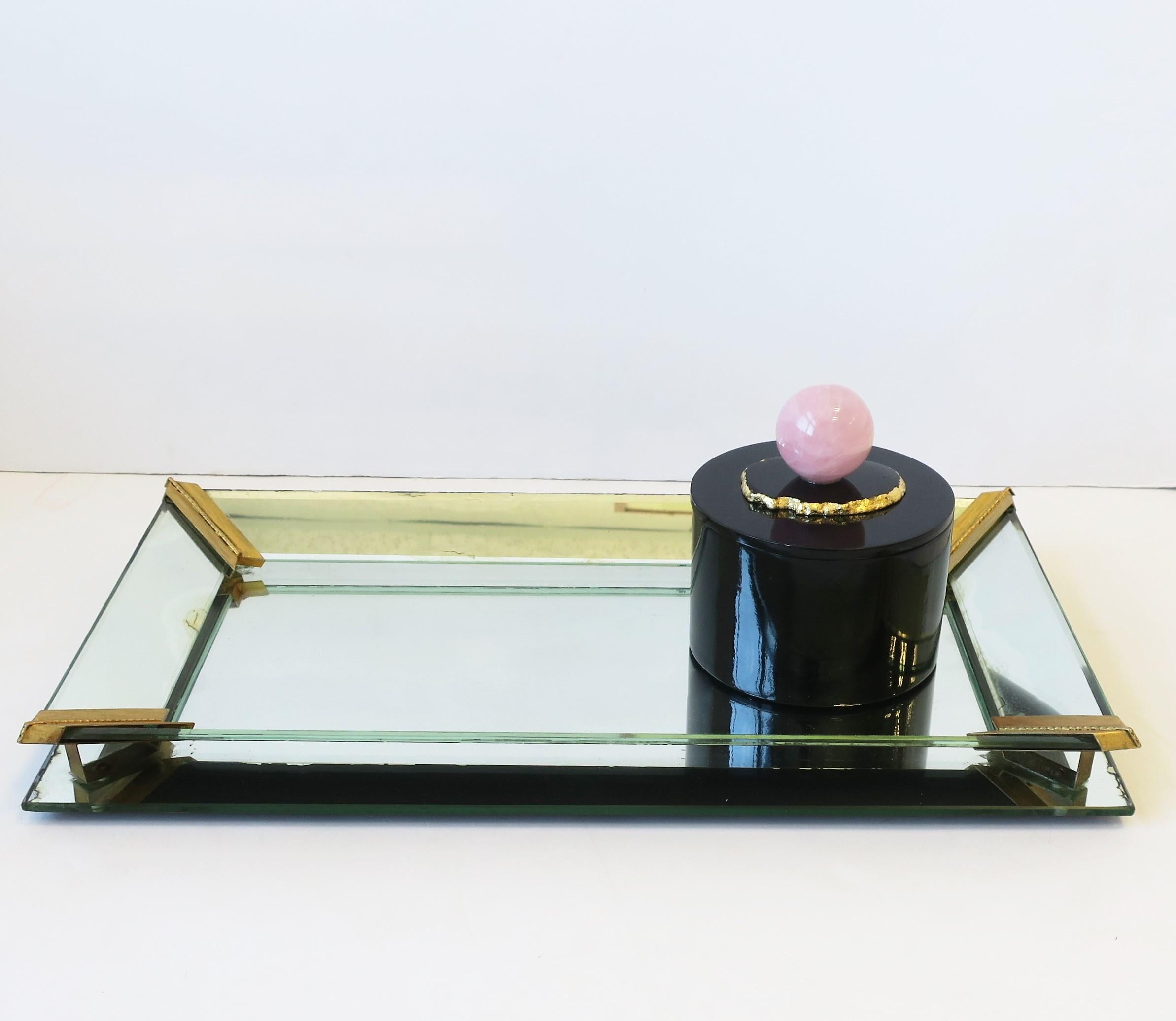 Contemporary Black Lacquer Box with Rose Quartz