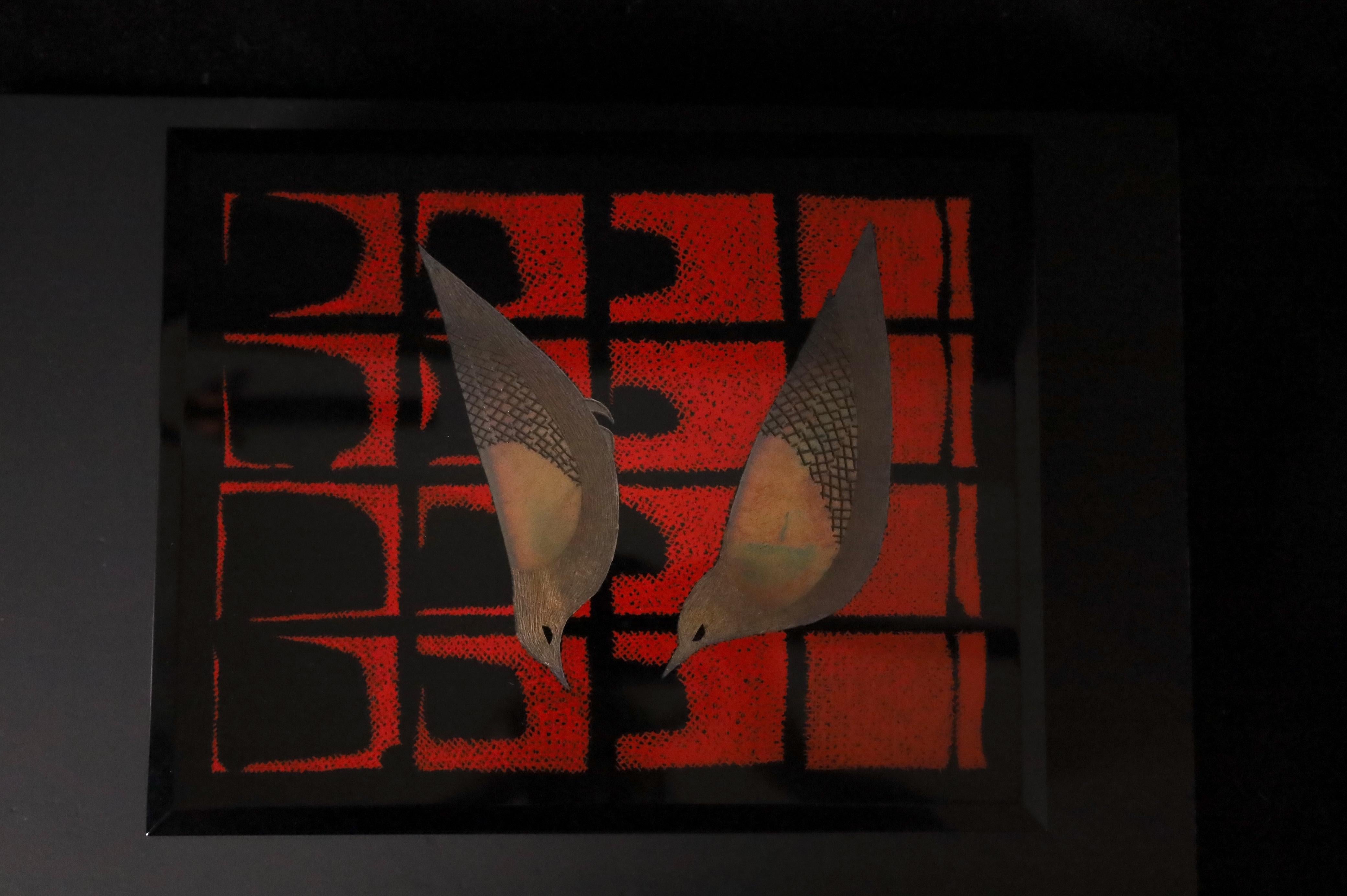 Black Lacquer Box with Silver Birds by Hiroshi Mimura (1921–1975), Japan, Showa For Sale 7