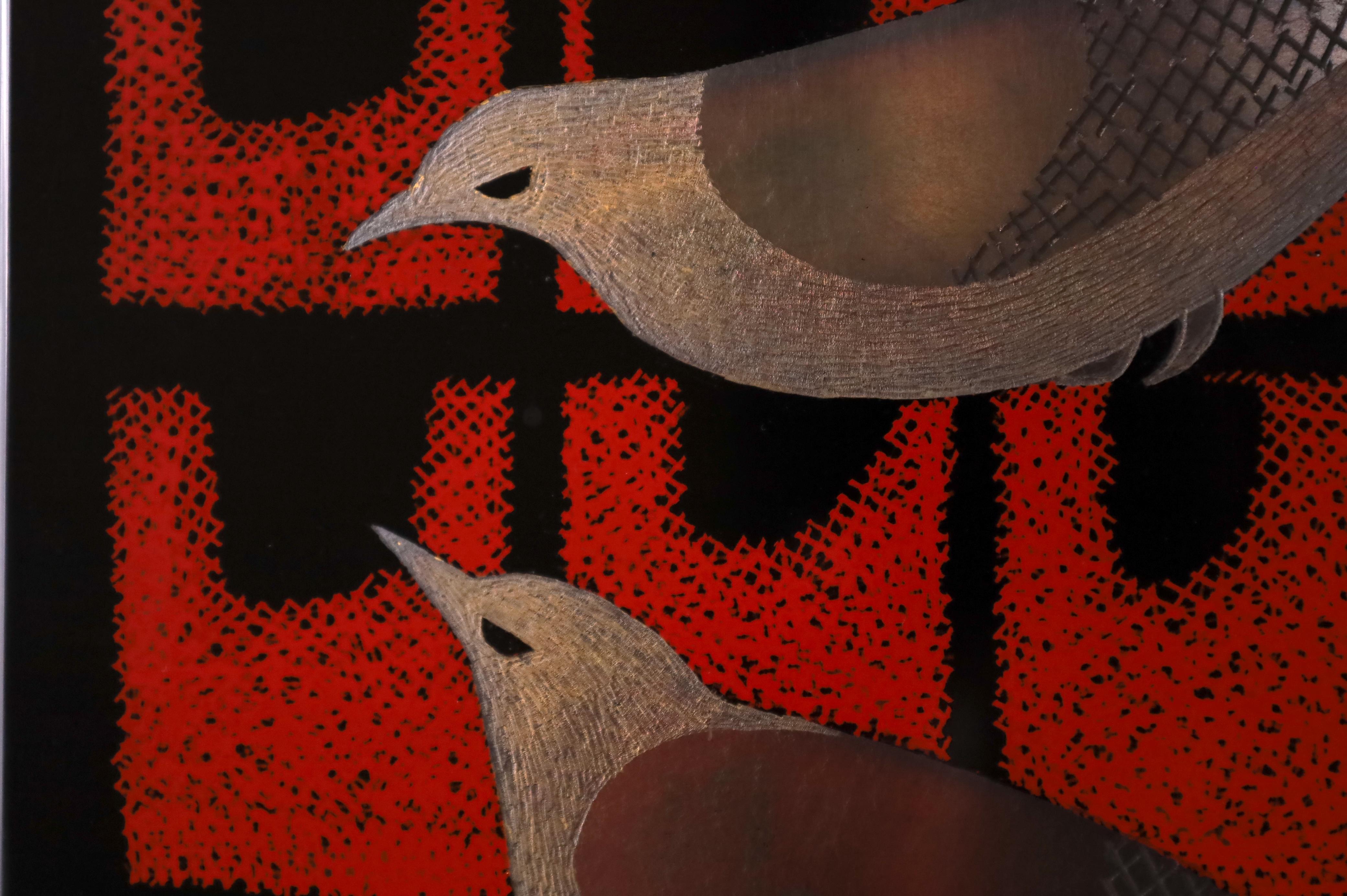 Black Lacquer Box with Silver Birds by Hiroshi Mimura (1921–1975), Japan, Showa For Sale 1