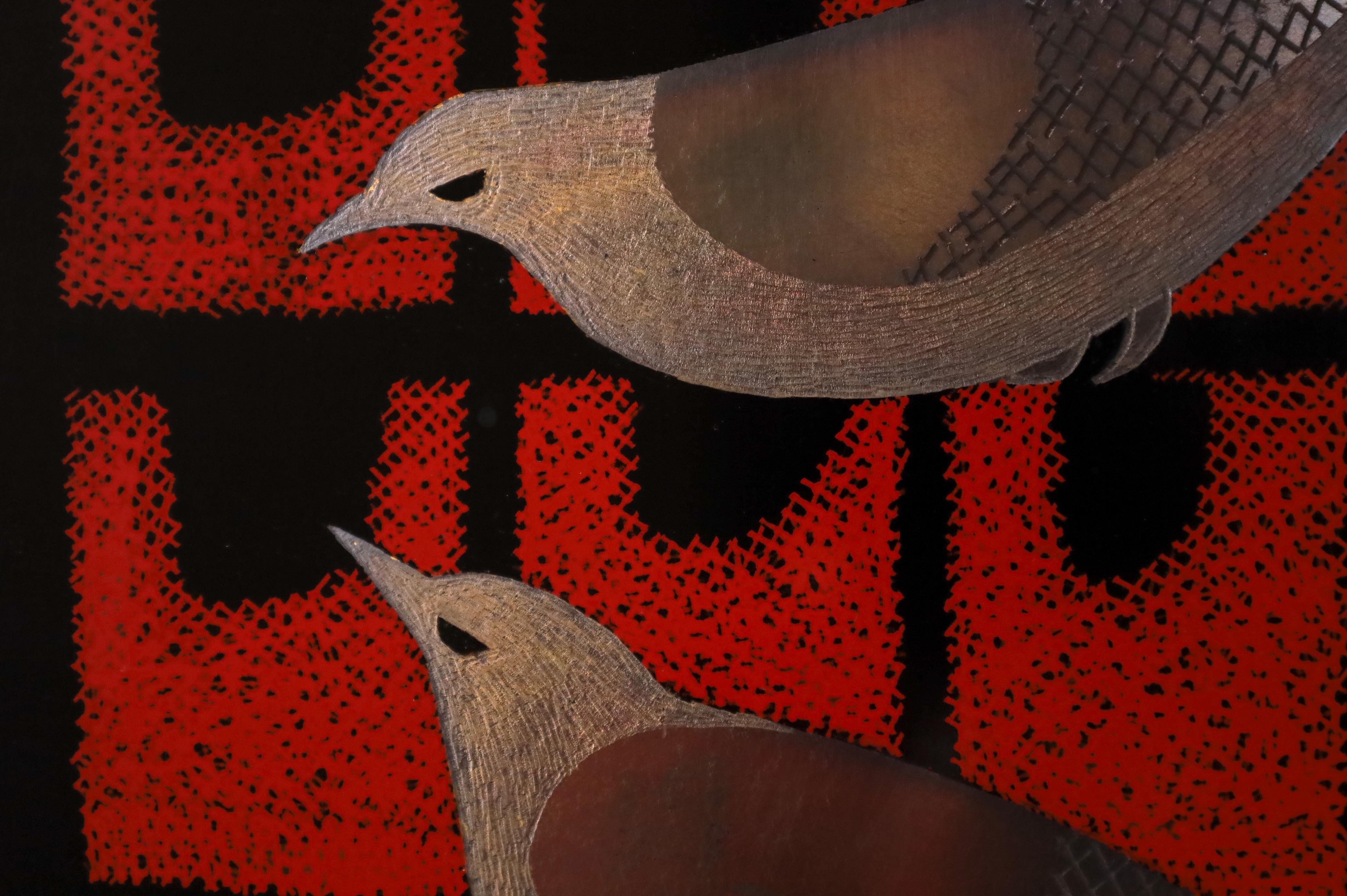 Black Lacquer Box with Silver Birds by Hiroshi Mimura (1921–1975), Japan, Showa For Sale 2