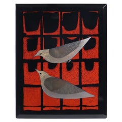 Vintage Black Lacquer Box with Silver Birds by Hiroshi Mimura (1921–1975), Japan, Showa