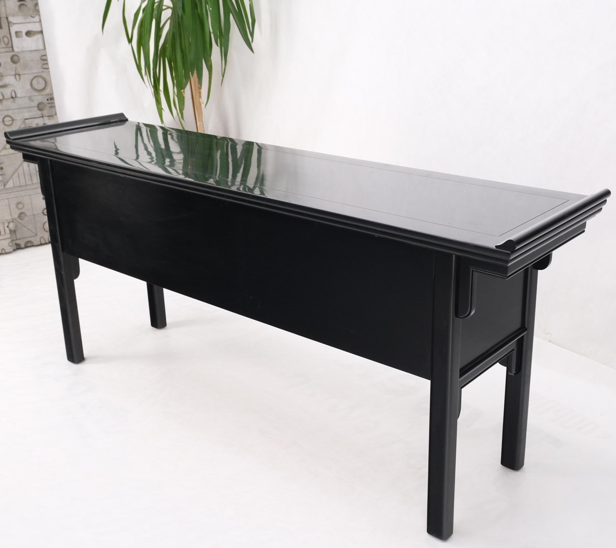 Black Lacquer Brass Hardware 5 Drawers Oriental Long Credenza Console Table Mint 5