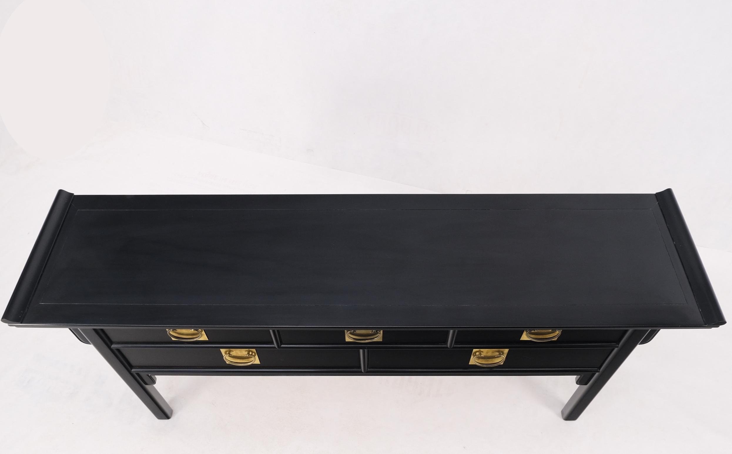 Black Lacquer Brass Hardware 5 Drawers Oriental Long Credenza Console Table Mint 9