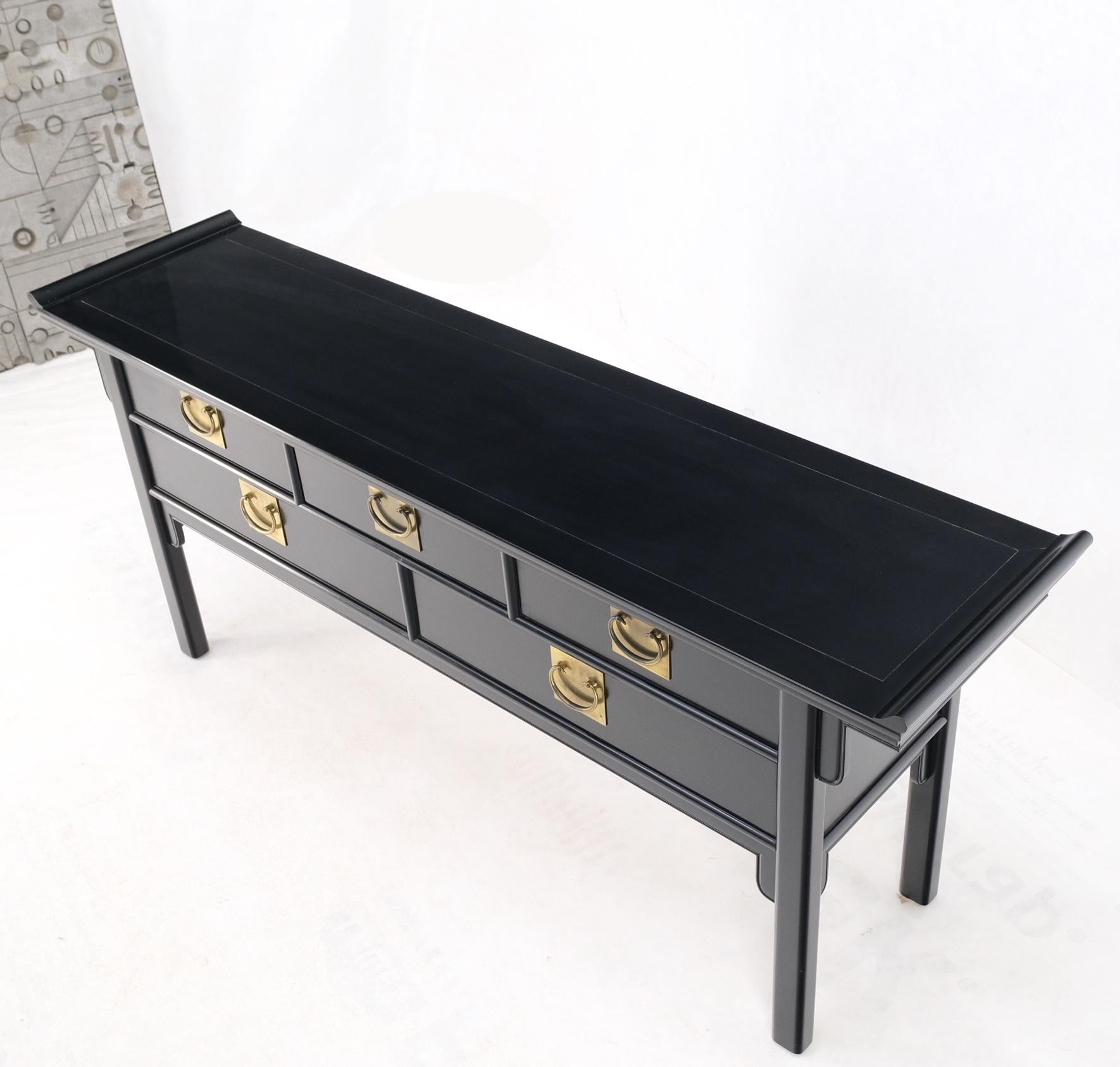 Black Lacquer Brass Hardware 5 Drawers Oriental Long Credenza Console Table Mint 10