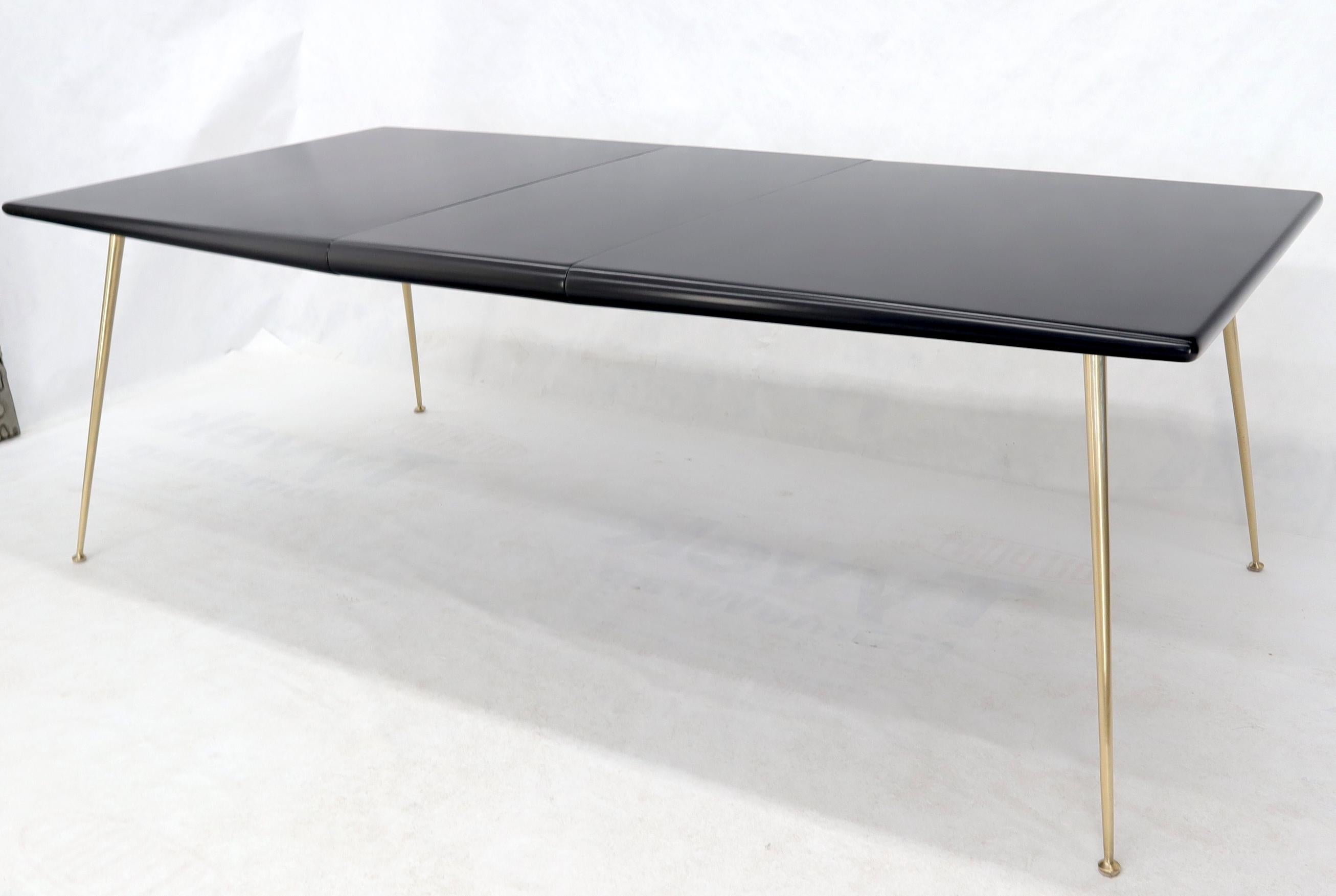Black Lacquer Brass Legs Gibbings Dining Table with 1 Extensions Board For Sale 8