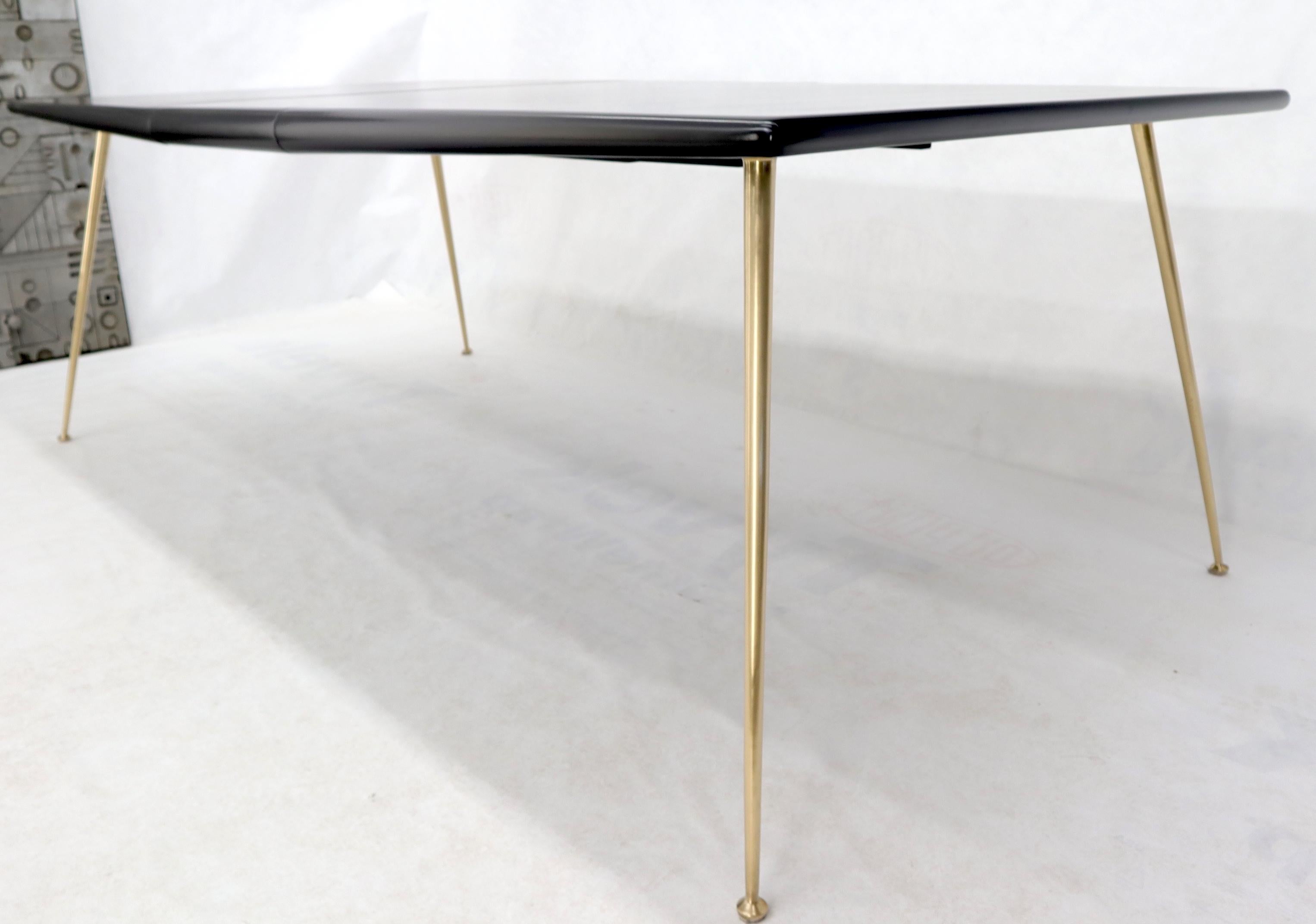 Black Lacquer Brass Legs Gibbings Dining Table with 1 Extensions Board For Sale 9