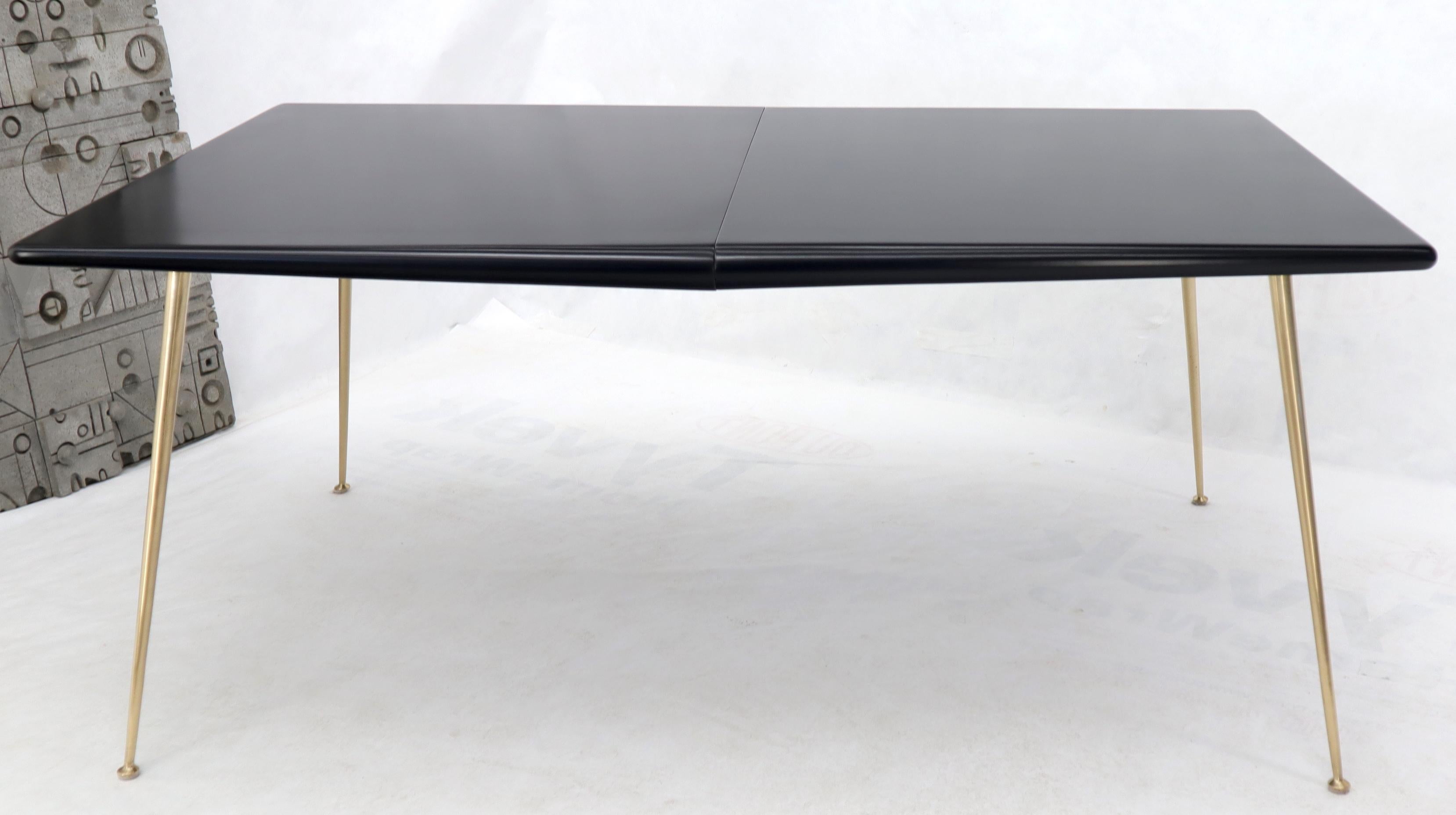 Mid-Century Modern Black Lacquer Brass Legs Gibbings Dining Table with 1 Extensions Board For Sale