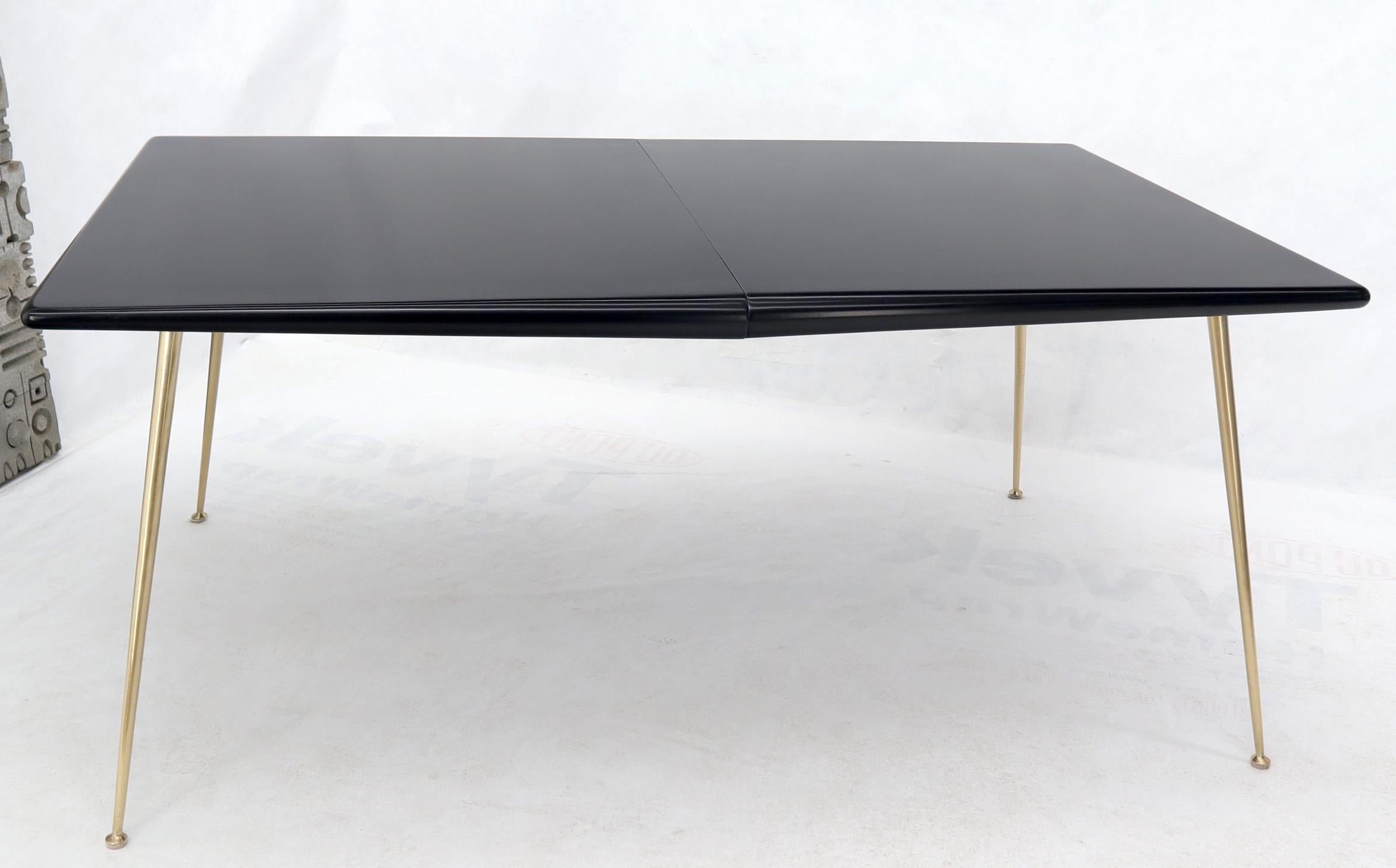 American Black Lacquer Brass Legs Gibbings Dining Table with 1 Extensions Board For Sale