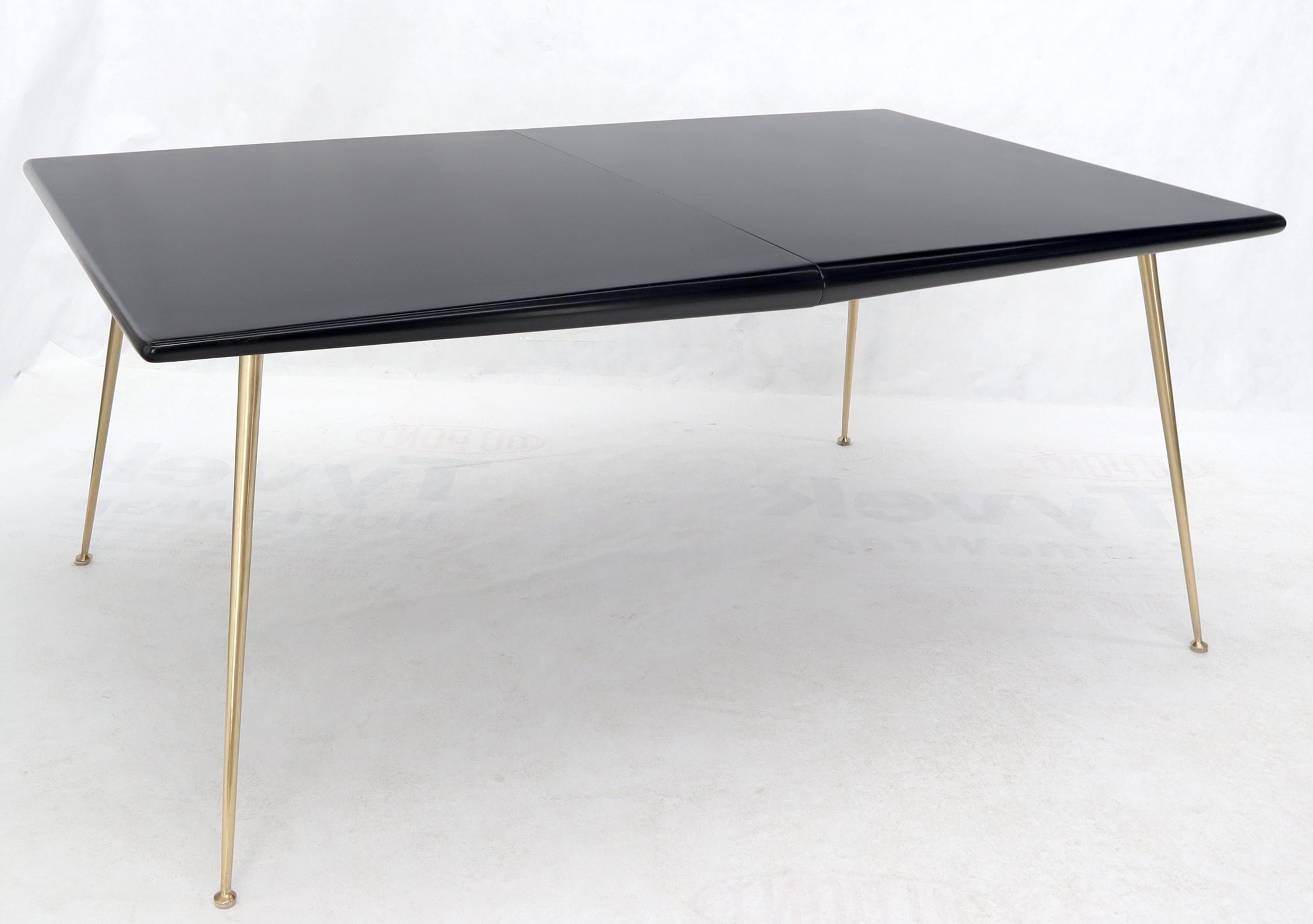 Lacquered Black Lacquer Brass Legs Gibbings Dining Table with 1 Extensions Board For Sale
