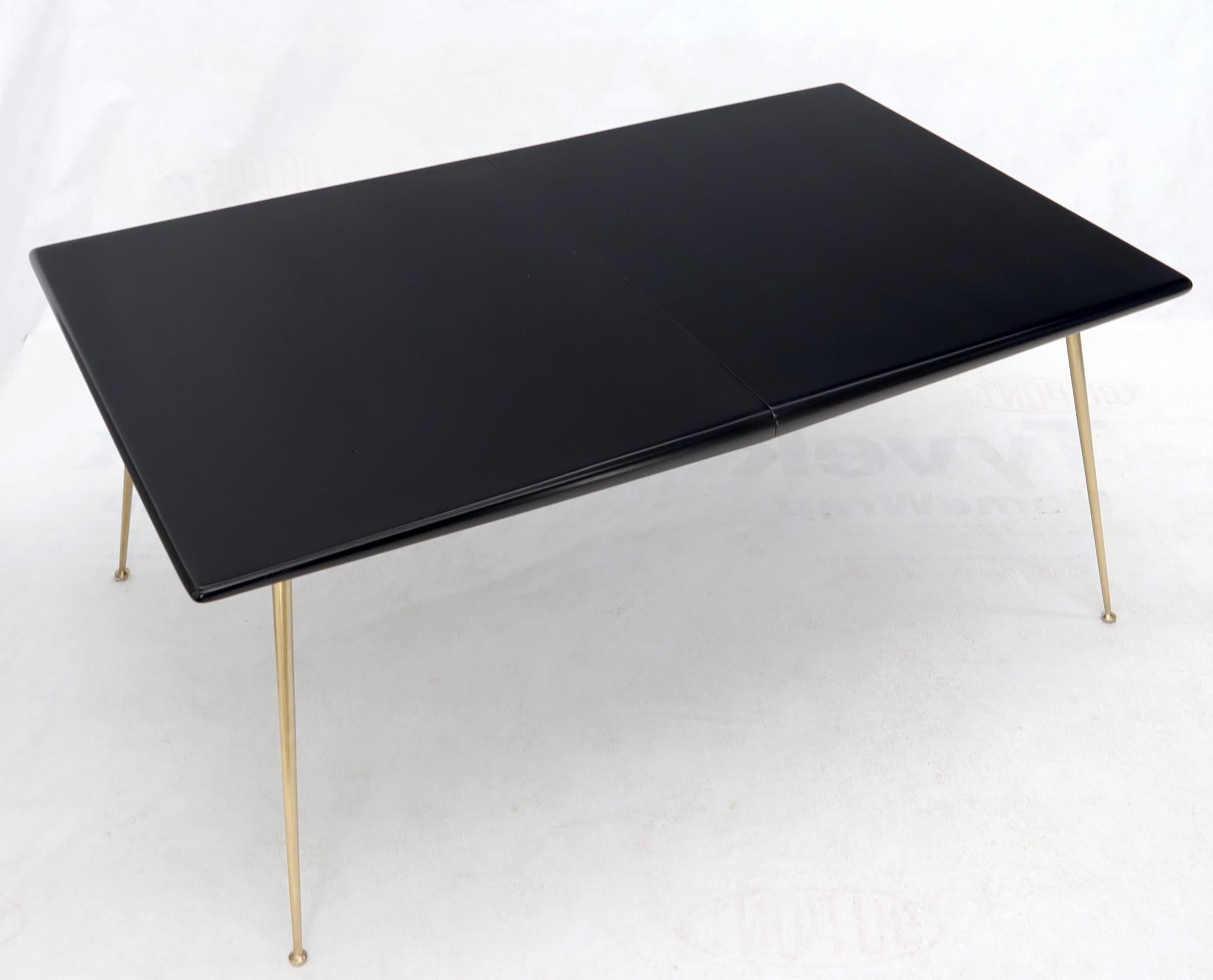 Black Lacquer Brass Legs Gibbings Dining Table with 1 Extensions Board In Excellent Condition For Sale In Rockaway, NJ