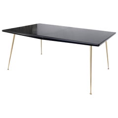 Used Black Lacquer Brass Legs Gibbings Dining Table with 1 Extensions Board