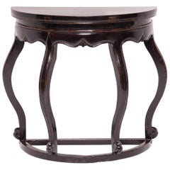 Antique Black Lacquer Bulbous Demilune Table, c. 1850