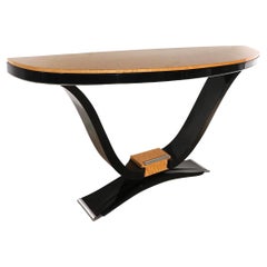 Table console de style Art Déco français en broussin et chrome laqué noir