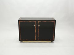 Black Lacquer Burl Wood Brass Cabinet Sideboard by J.C. Mahey, 1970s