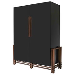 Black Lacquer Cabinet on Walnut Frame