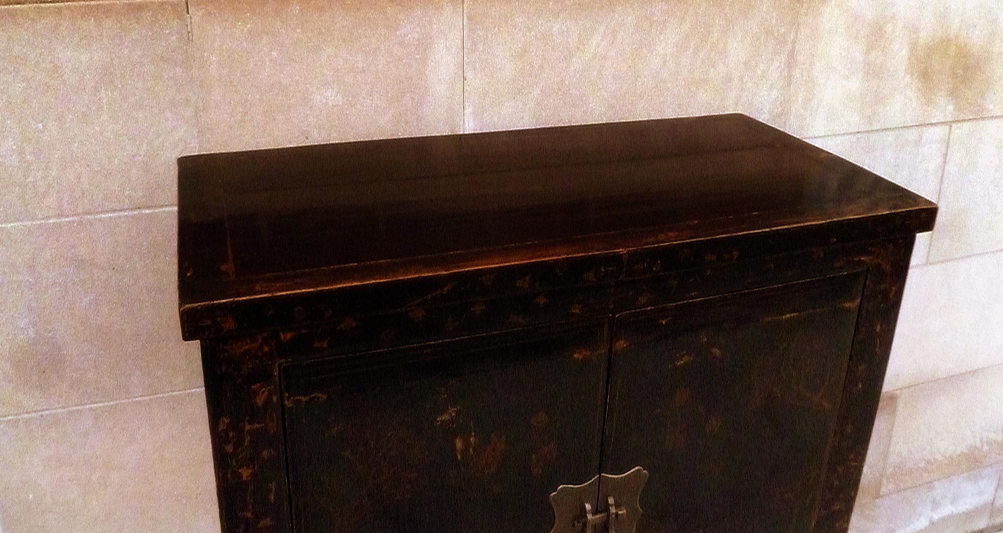 Black Lacquer Cabinet with Gilt Motif For Sale 4