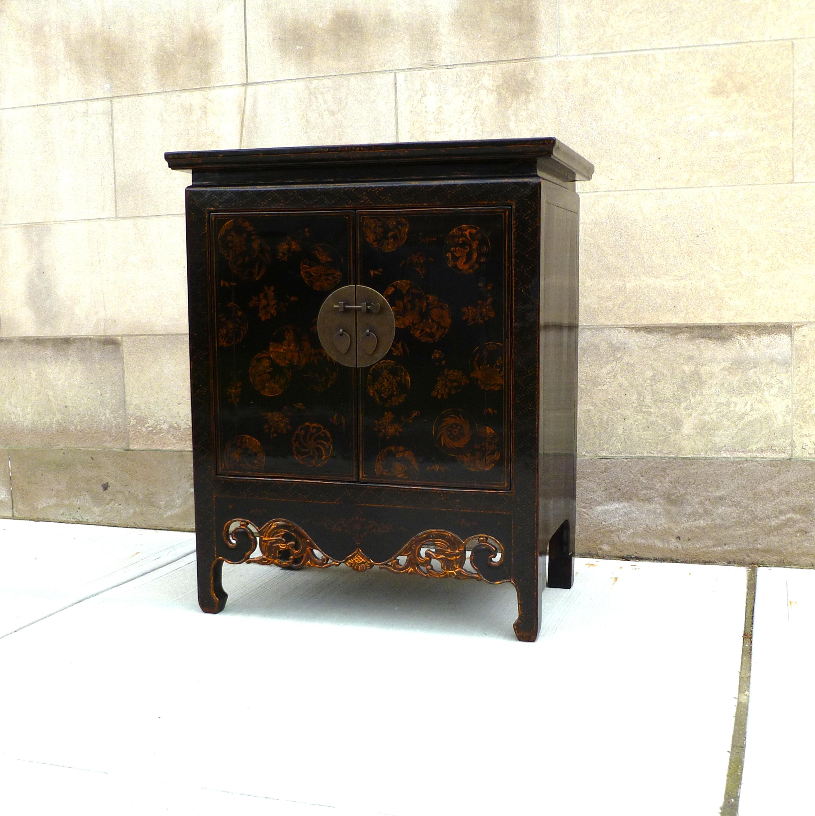 Chinese Black Lacquer Cabinet with Gilt Motif