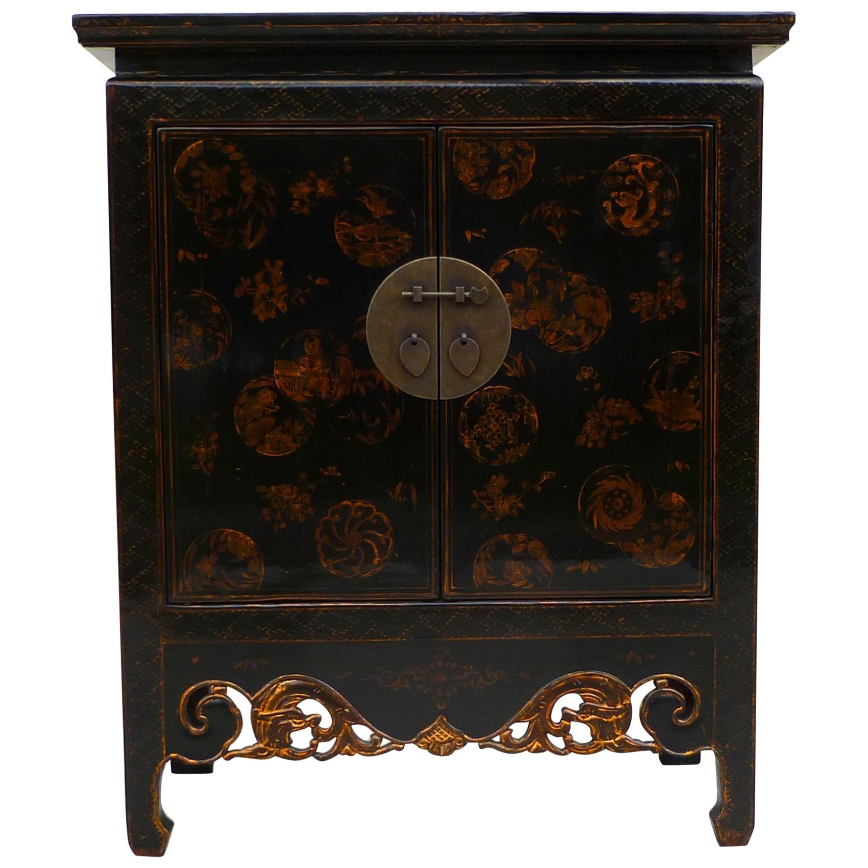 Black Lacquer Cabinet with Gilt Motif
