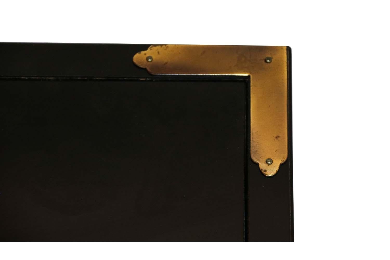 Black Lacquer Campaign Sideboard Credenza Dresser 5
