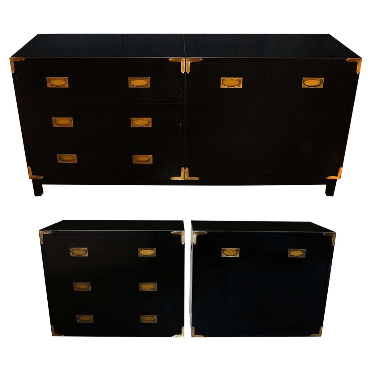 Black Lacquer Campaign Sideboard Credenza Dresser