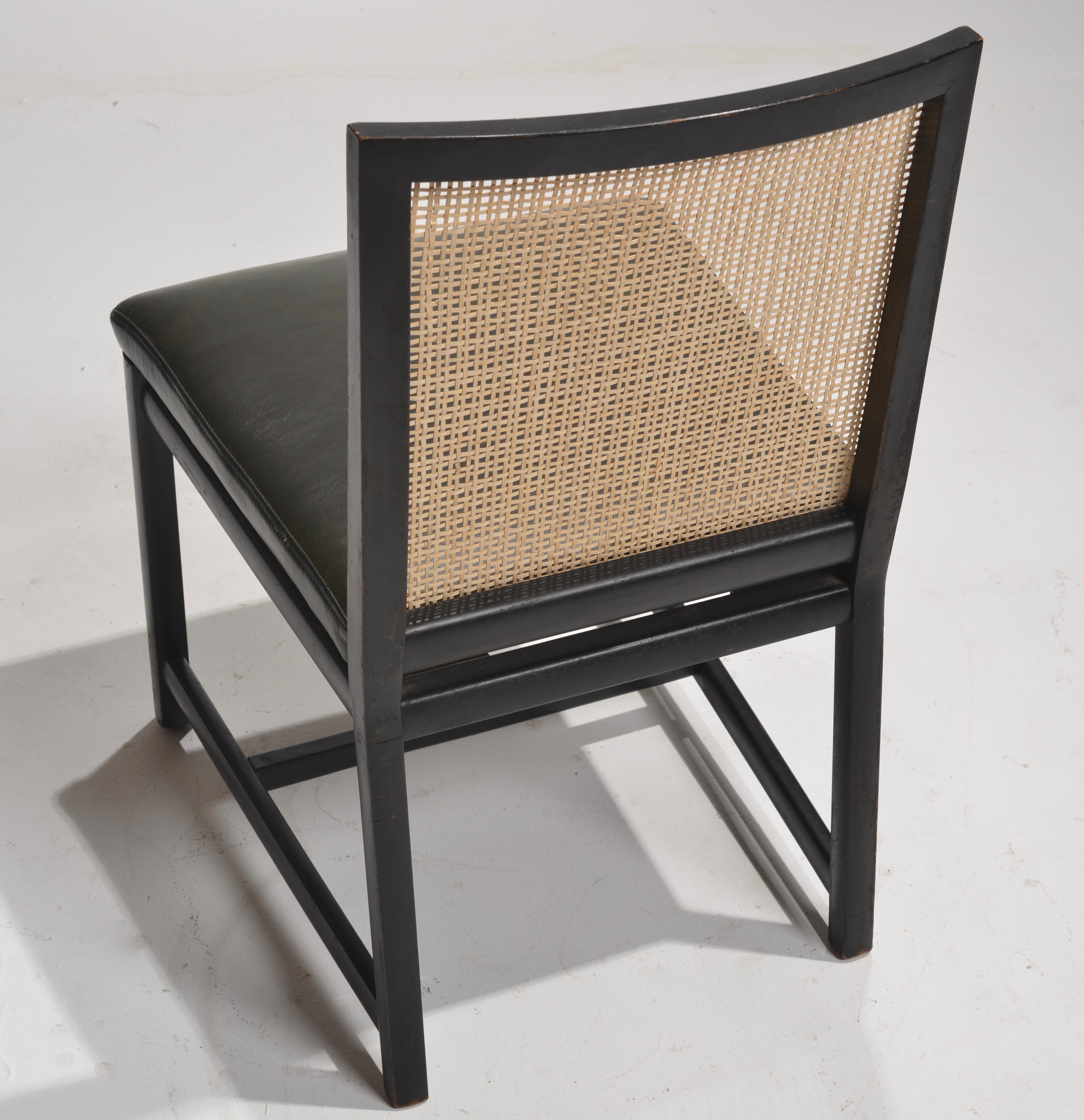 Black Lacquer Cane Back Dining Chairs by Michael Taylor for Baker For Sale 5