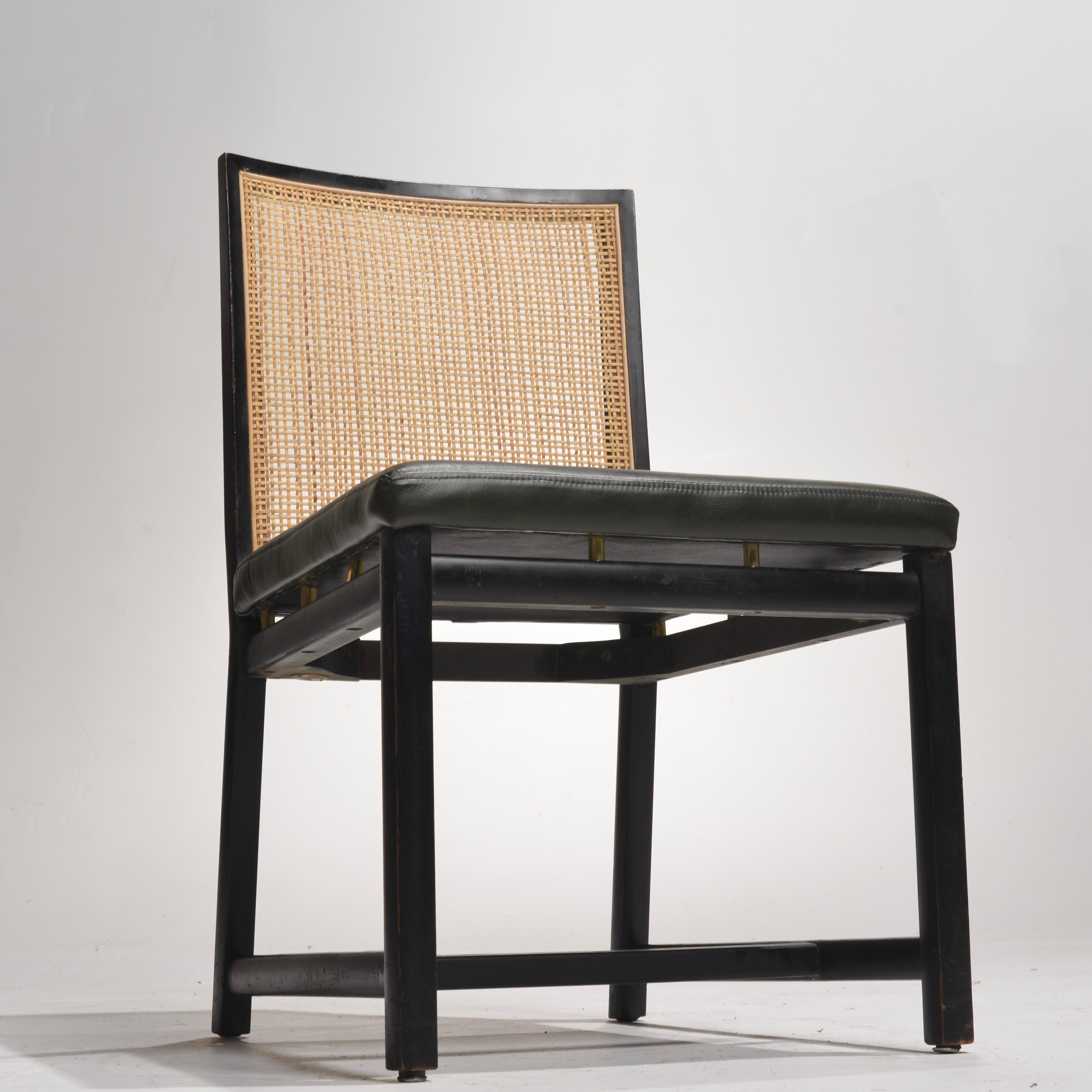 American Black Lacquer Cane Back Dining Chairs by Michael Taylor for Baker For Sale
