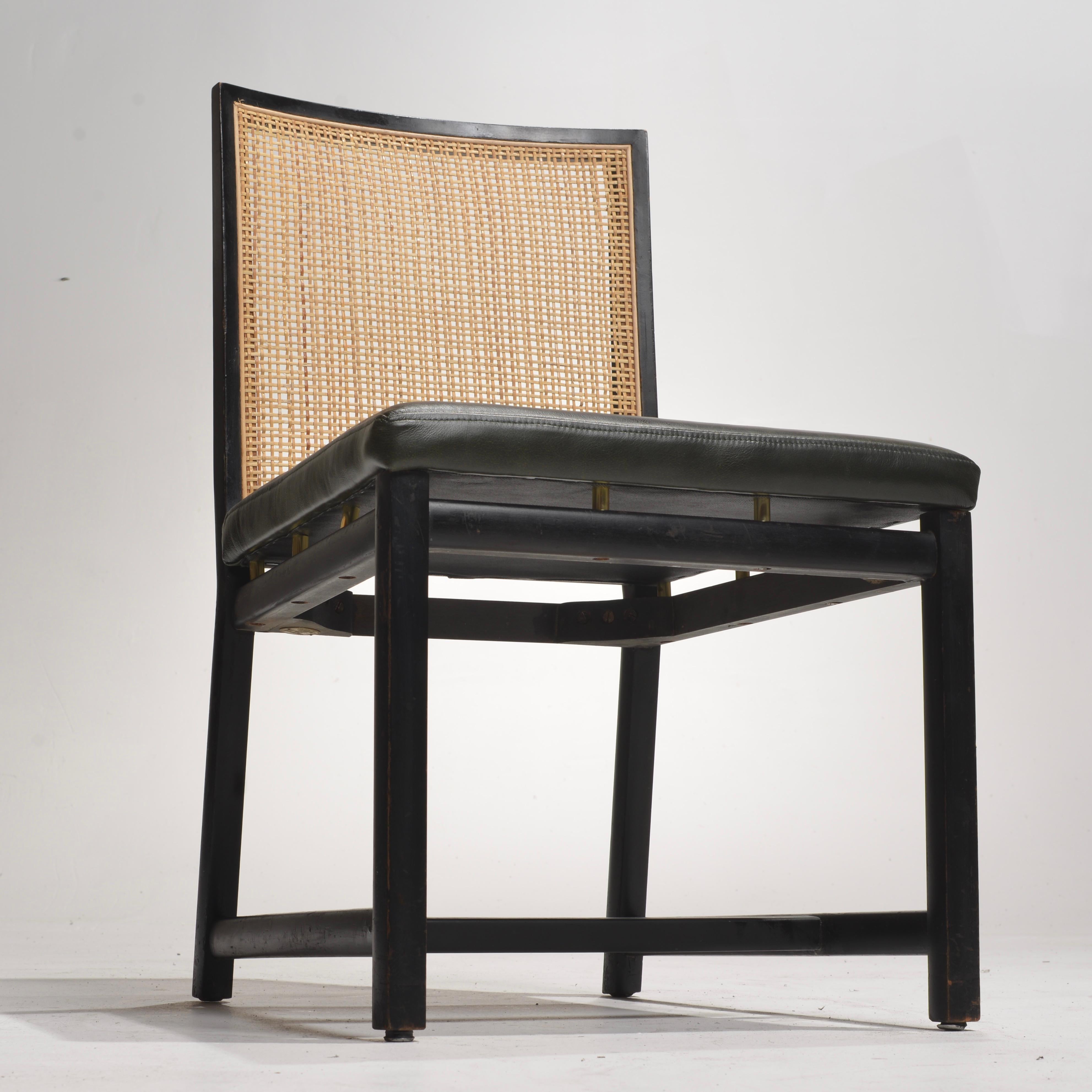 Caning Black Lacquer Cane Back Dining Chairs by Michael Taylor for Baker For Sale