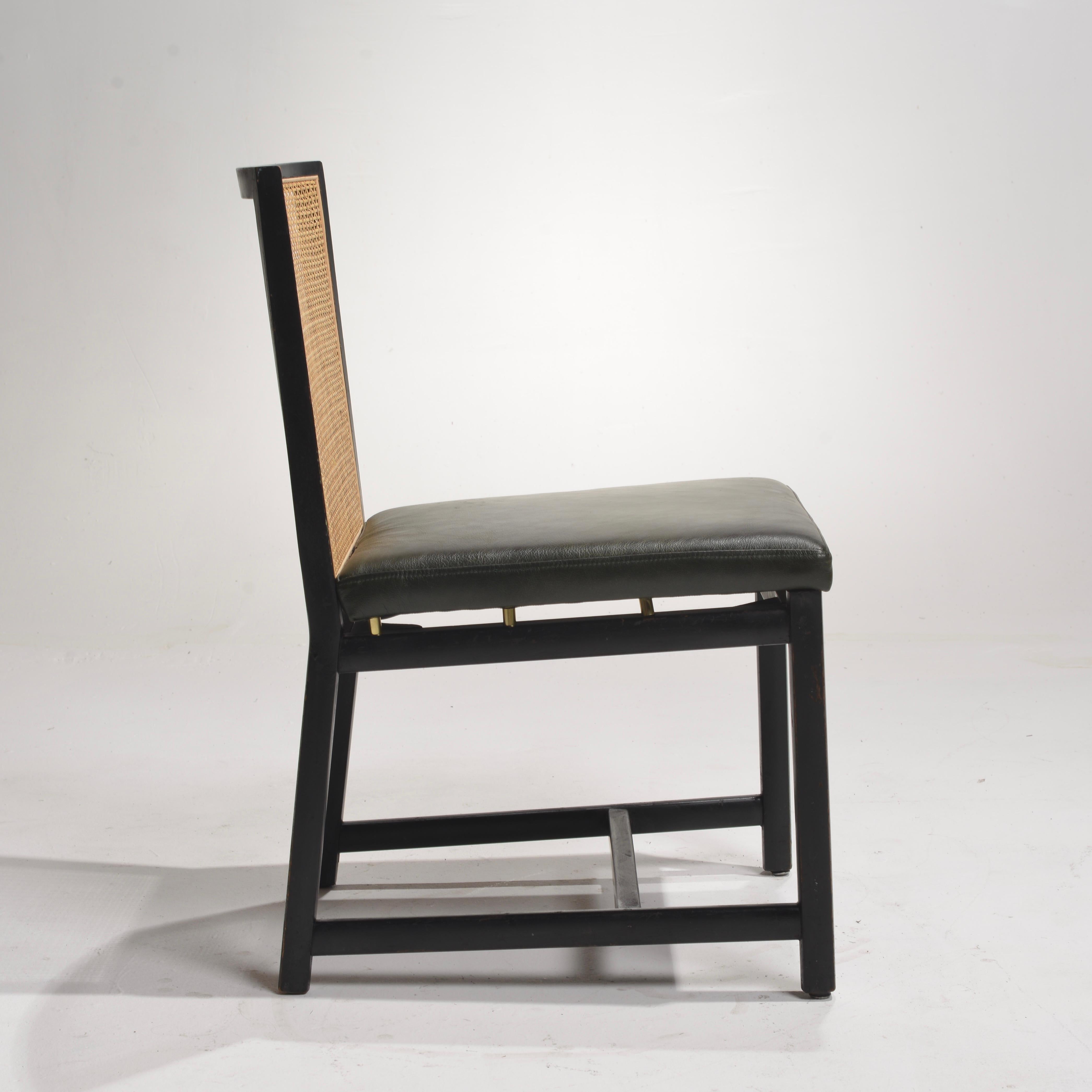 Mid-20th Century Black Lacquer Cane Back Dining Chairs by Michael Taylor for Baker For Sale