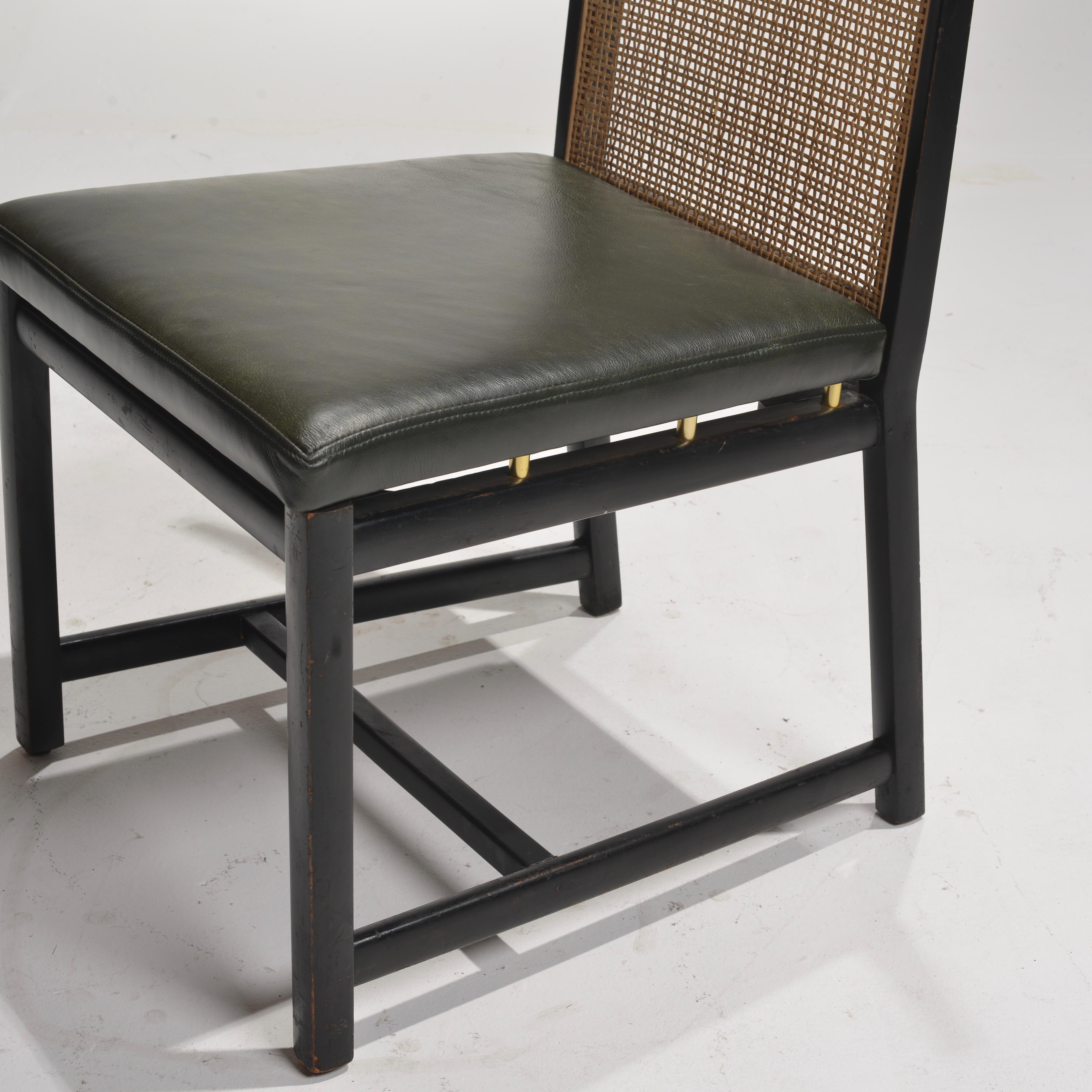 Black Lacquer Cane Back Dining Chairs by Michael Taylor for Baker For Sale 2