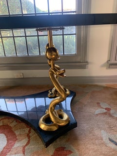 Oval Black Lacquer Console or Center Table Gilt Cobra Legs After Salvador Dali