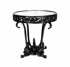 Black Lacquer Center Table with Mirrored Top, Baroque / Louis XV Inspired Design