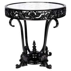 Black Lacquer Center Table with Mirrored Top, Baroque / Louis XV Inspired Design