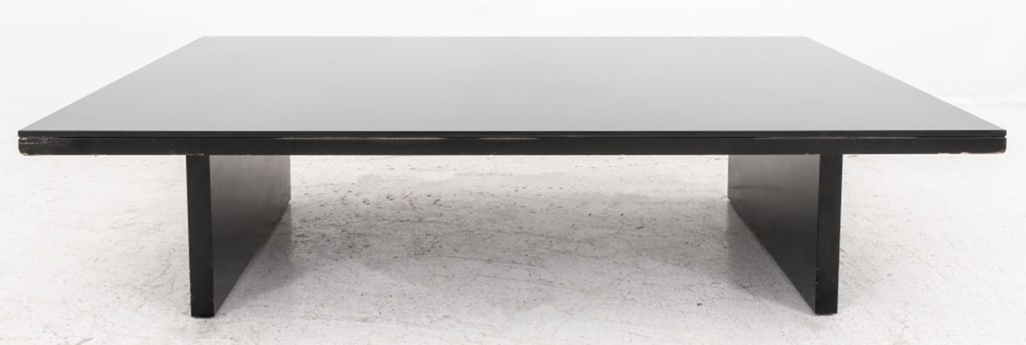 Black Lacquer Chabudai or Japanese Low Table, rectangular on two plinth supports. 

Dimensions: 11.5
