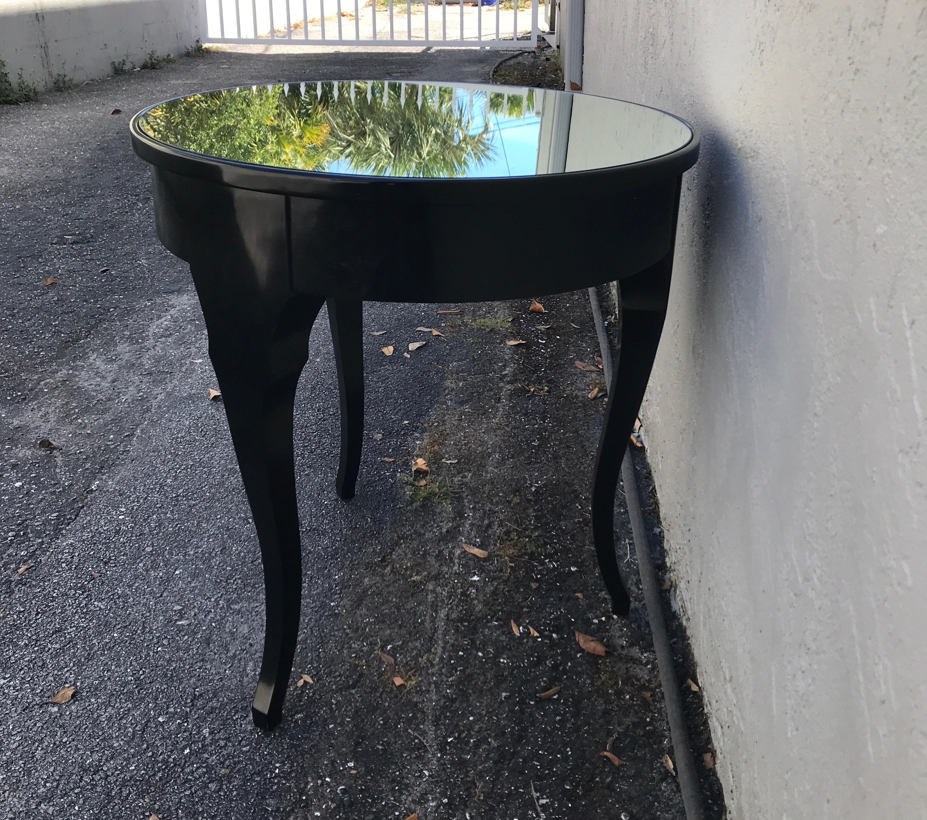 Black Lacquer Charles X Style Round Mirrored Top Side Table by Ralph Lauren In Good Condition In West Palm Beach, FL