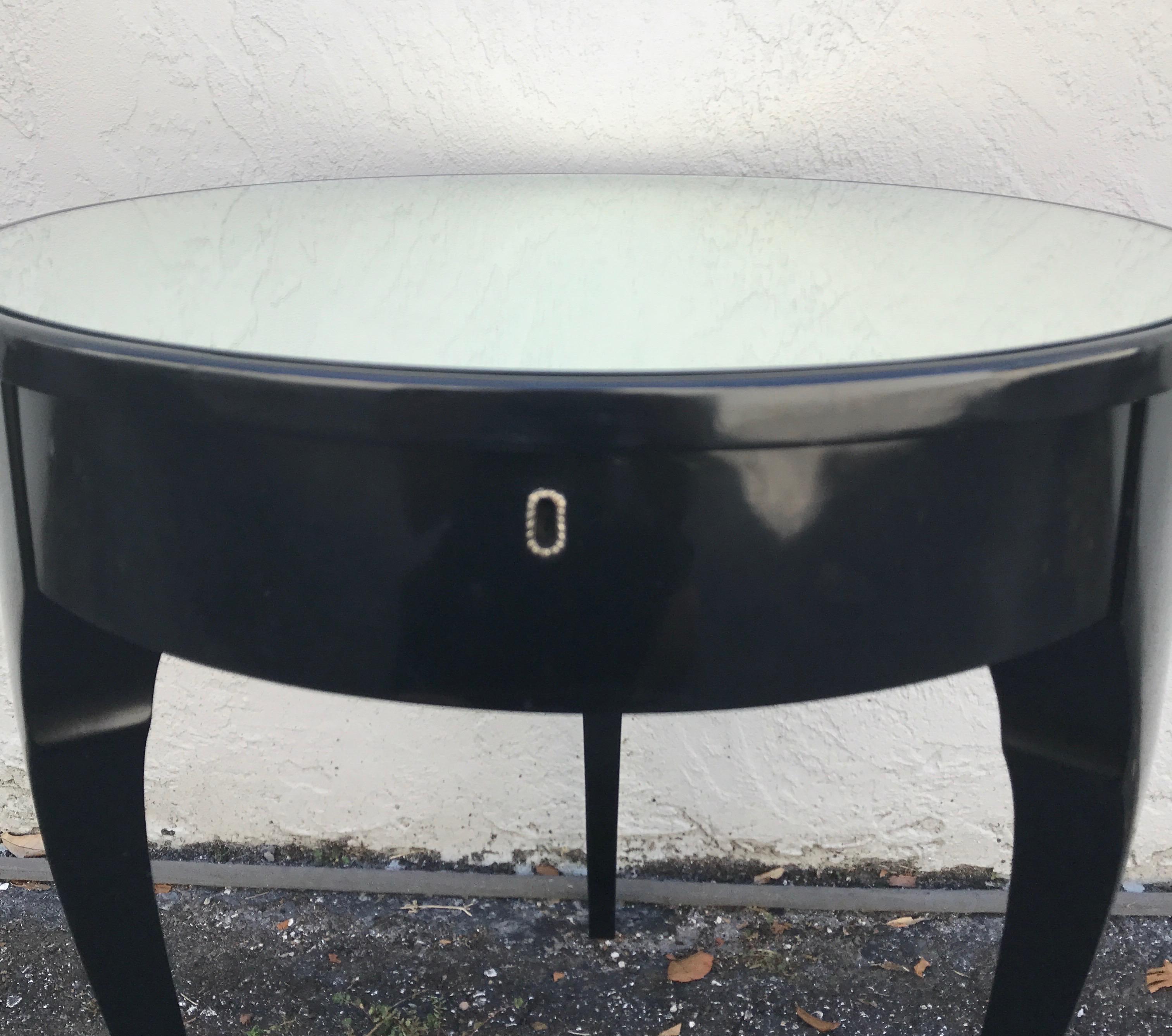 Black Lacquer Charles X Style Round Mirrored Top Side Table by Ralph Lauren 1