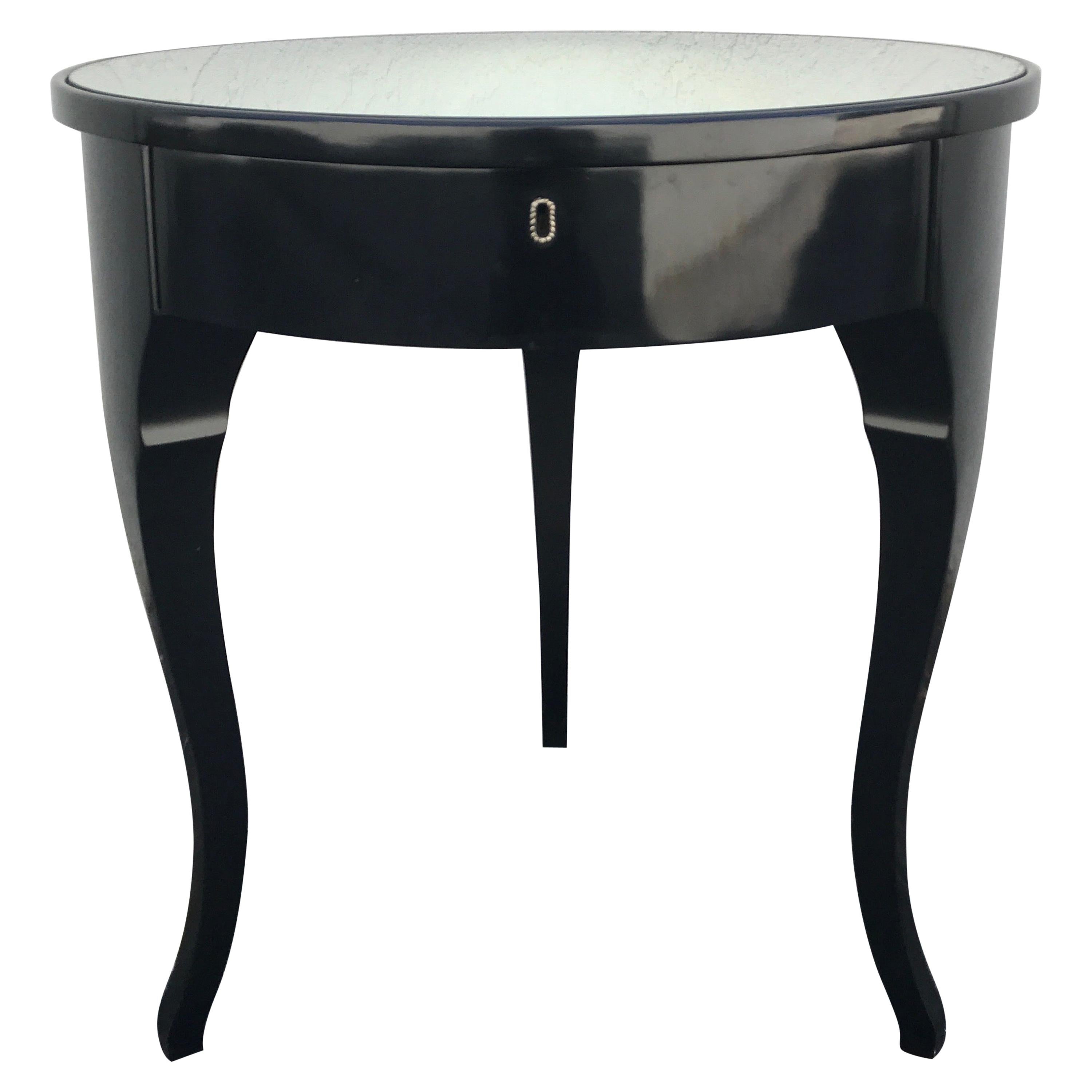 Black Lacquer Charles X Style Round Mirrored Top Side Table by Ralph Lauren