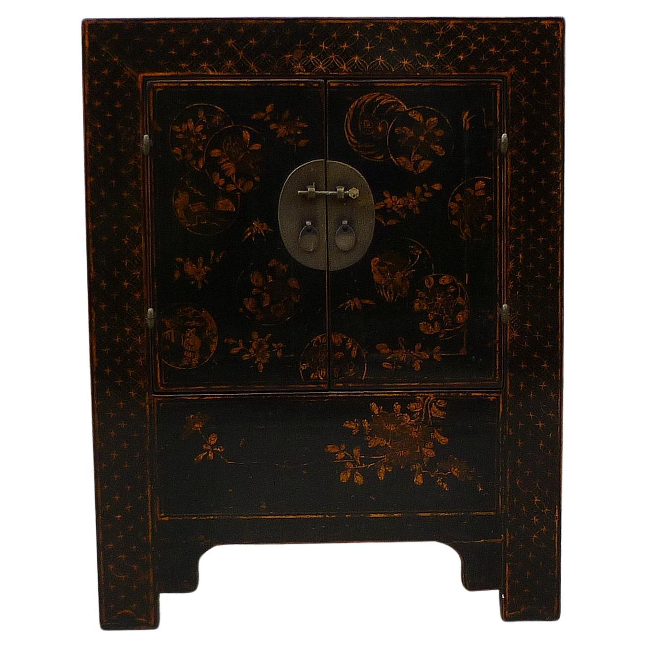 Black Lacquer Chest with Gilt Motif For Sale