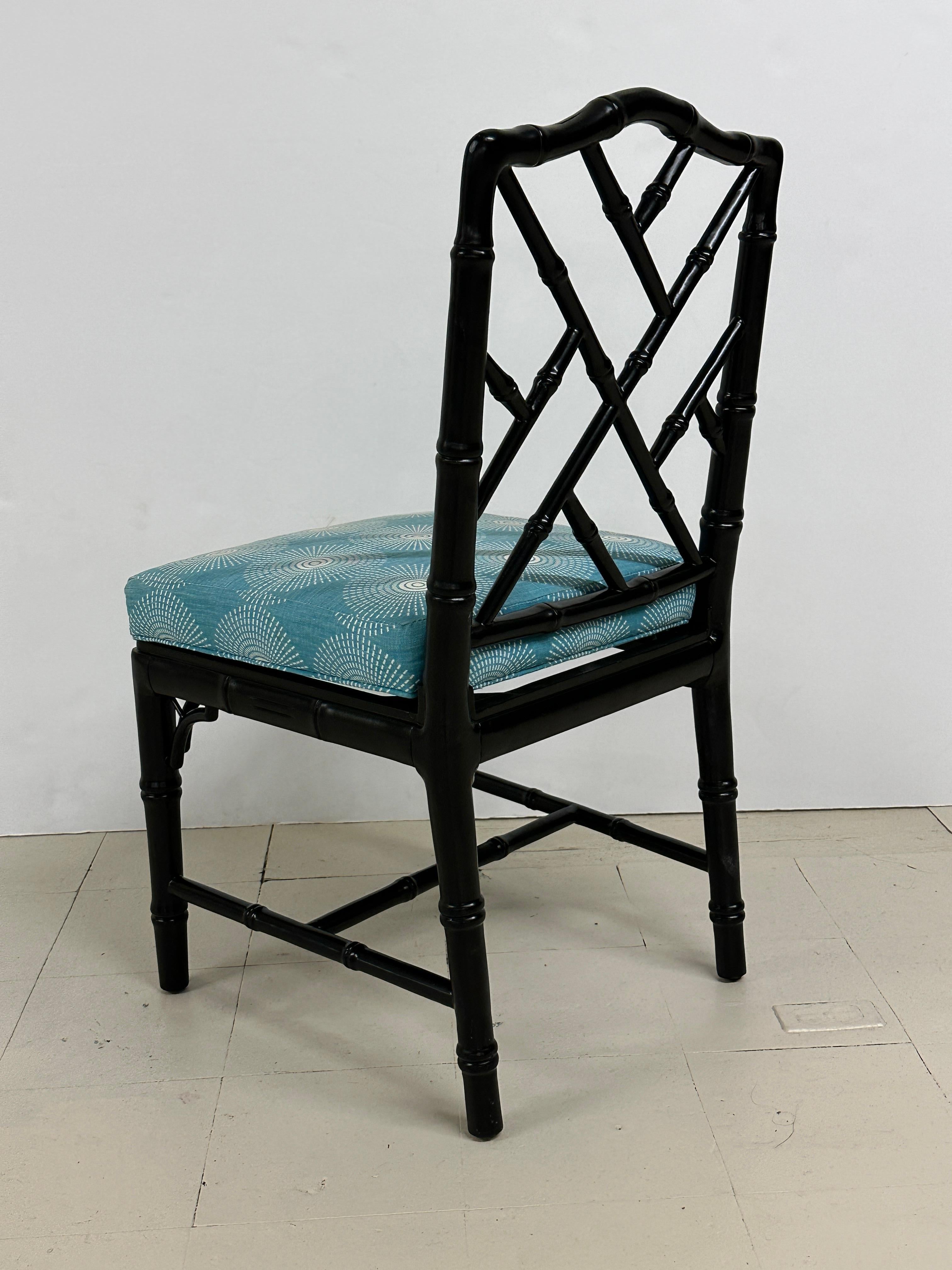 Lacquered Black Lacquer Chinese Chippendale Teal Chair by Jonathan Adler For Sale