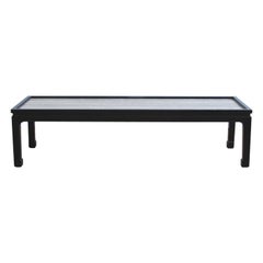 Black Lacquer Chinese-Style Coffee Table with Travertine Top