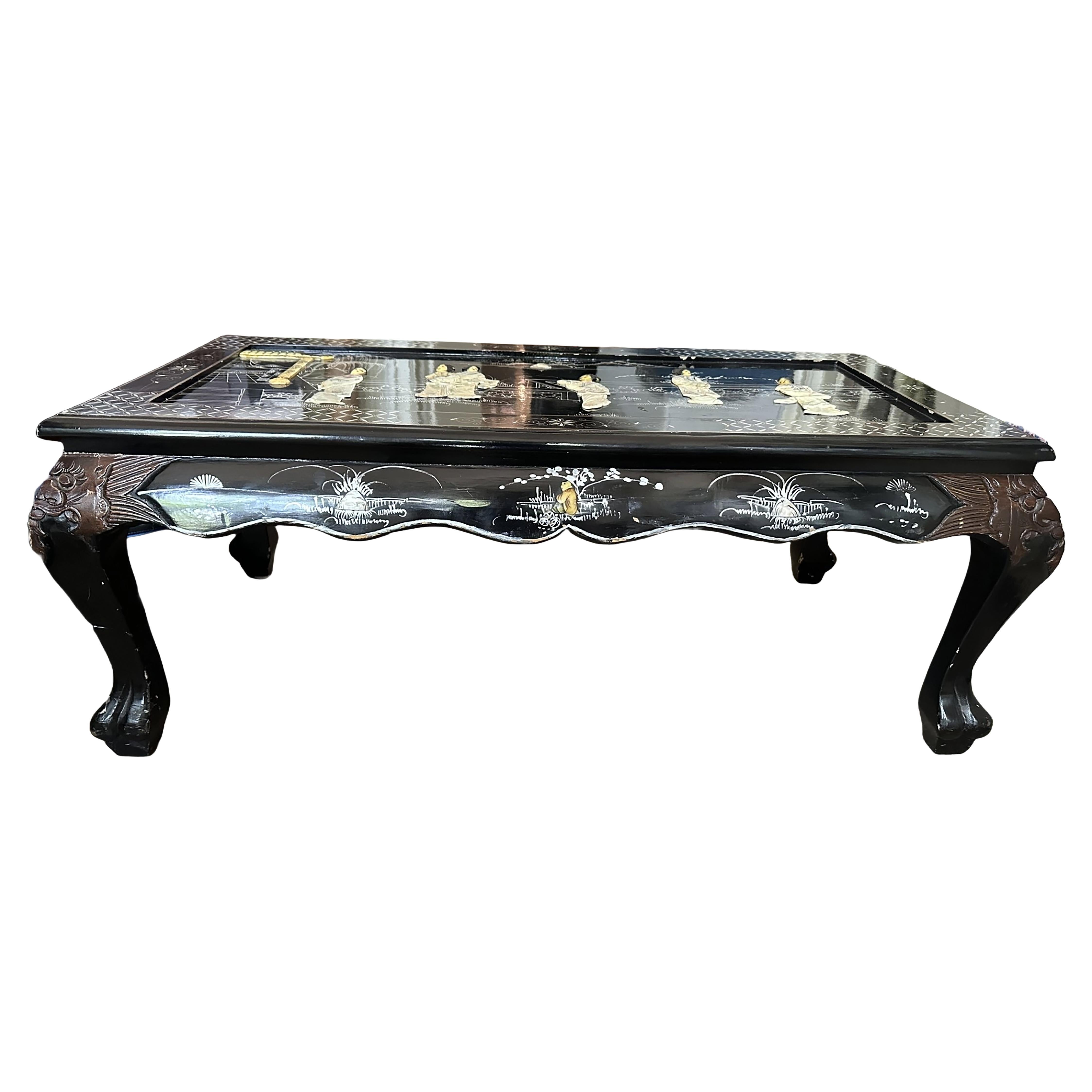 Schwarzer Lack Chinoiserie Couchtisch