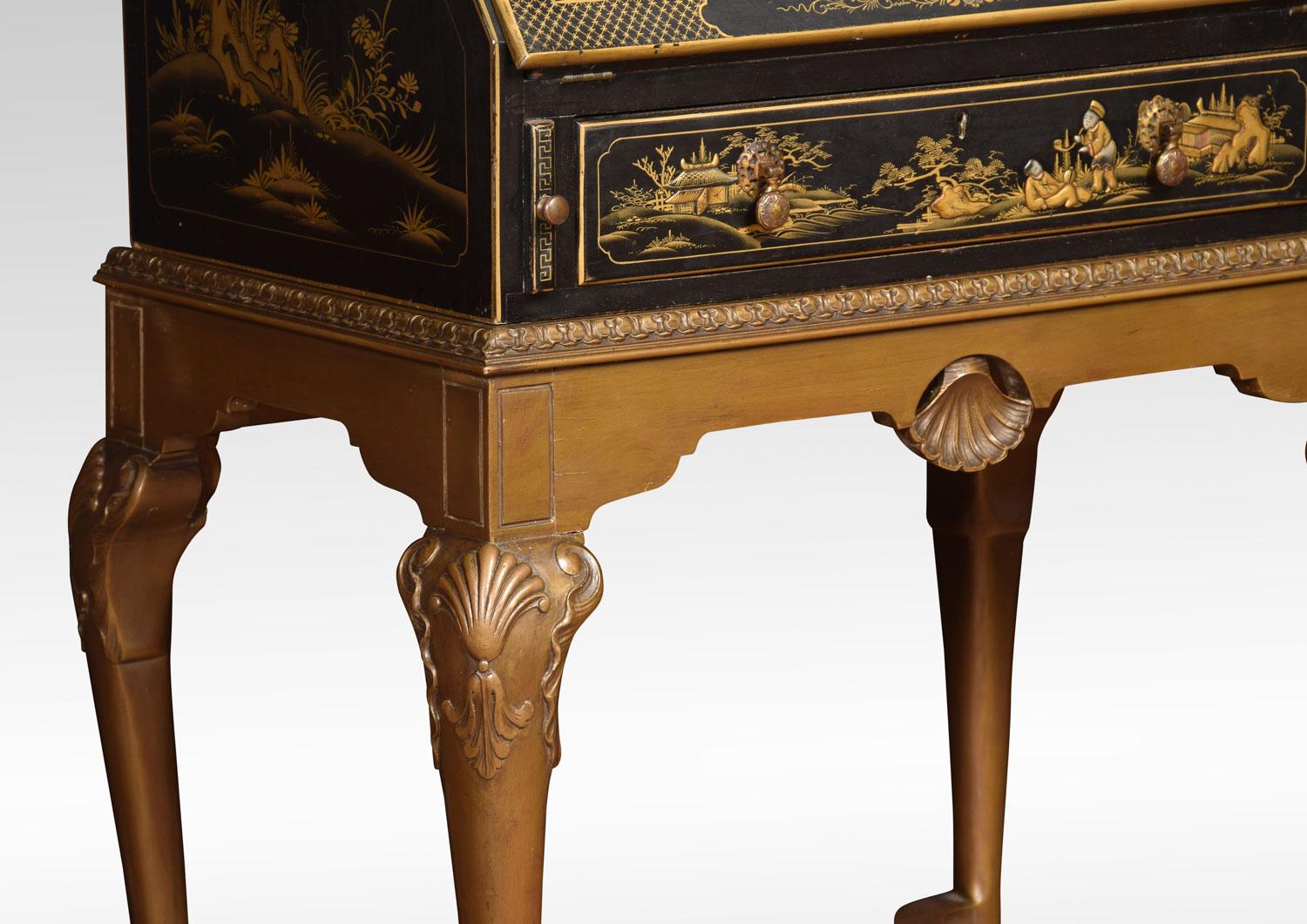 Paint Black Lacquer Chinoiserie Decorated Bureau on Stand