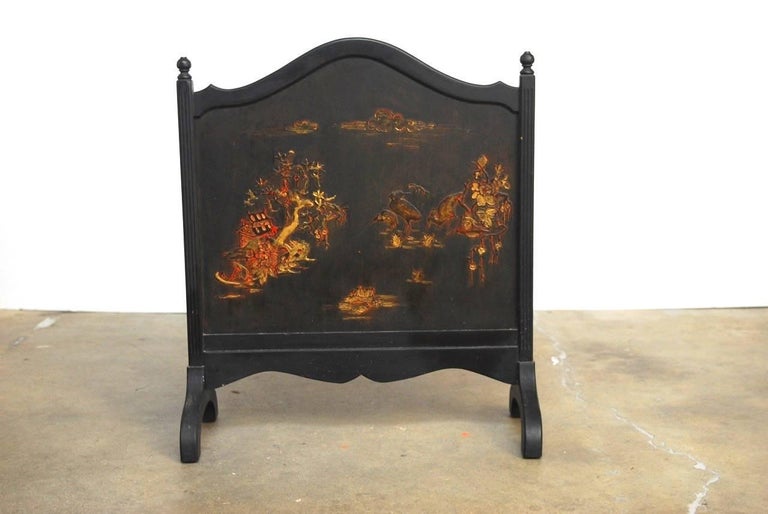 Black Lacquer Chinoiserie Decorated Fireplace Screen At 1stdibs