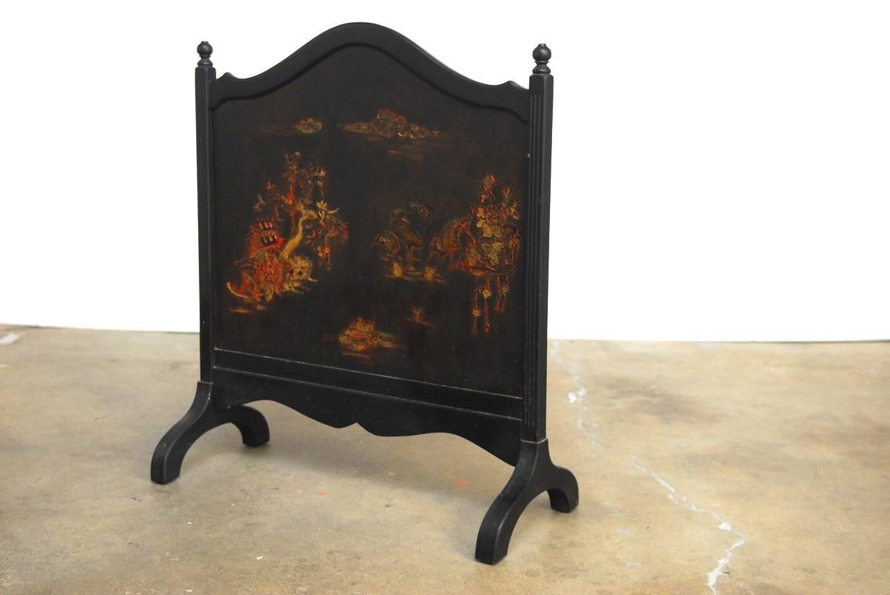 Chinoiseries Écran de cheminée décoré de Chinoiserie en laque noire