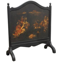 Écran de cheminée décoré de Chinoiserie en laque noire