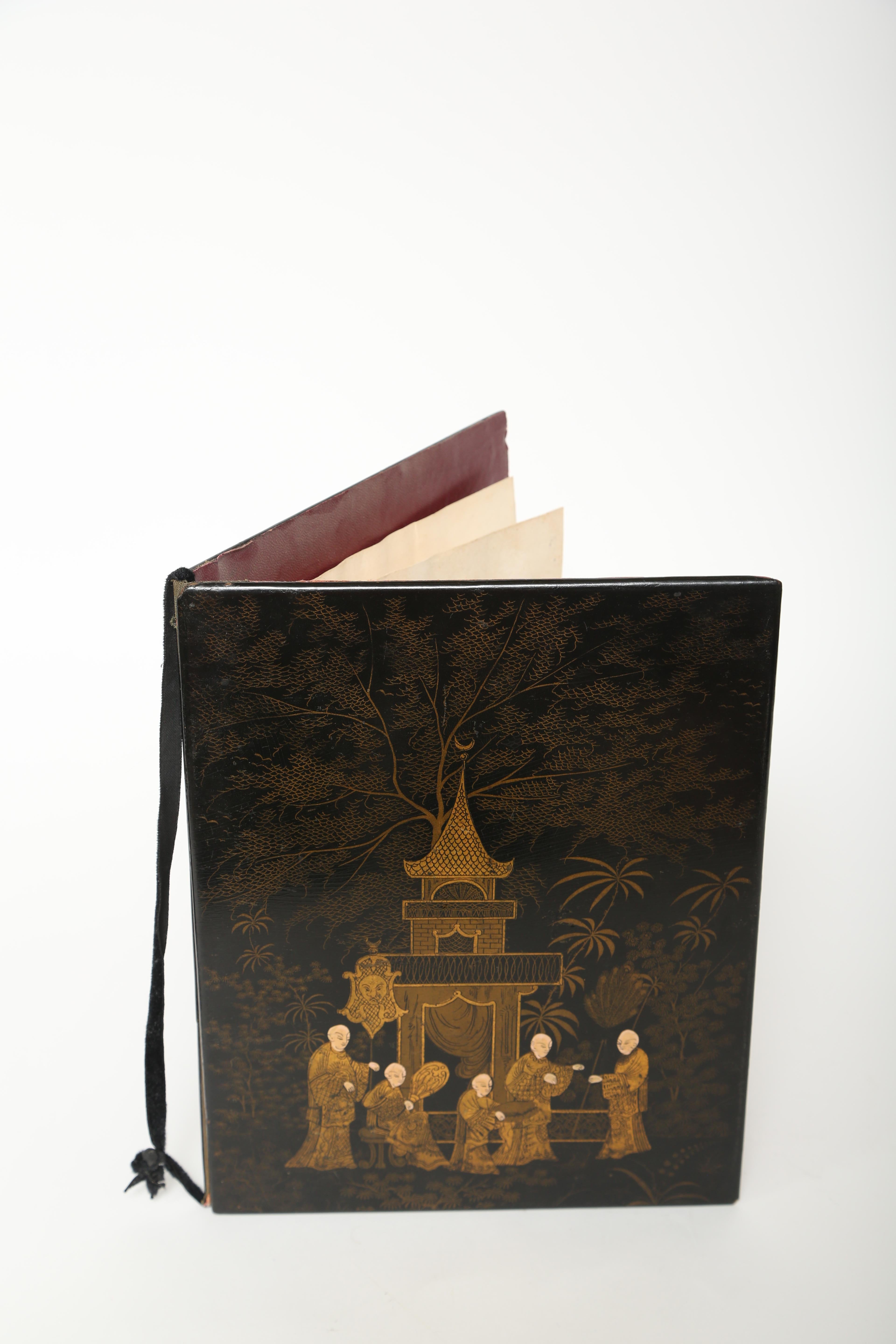 19th Century Folio/Blotter in Chinoiserie Black Lacquer-England, 19th. Century